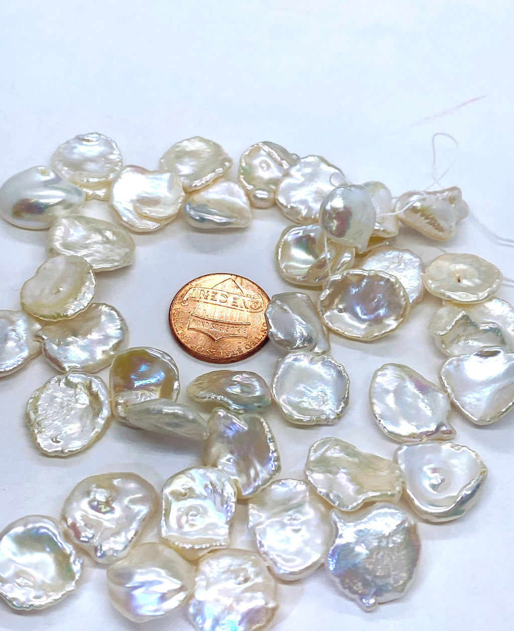 AAA 15-18mm large round Keshi Pearl, Ivory white round flake flower Keshi pearl beads, Top Drilled Dancing Briolette short strand- NEW Sale