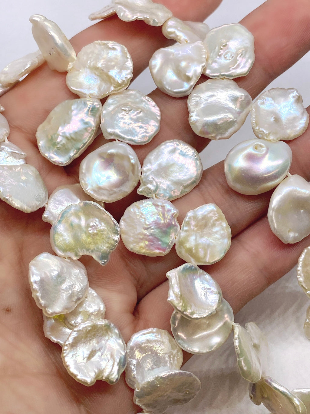 AAA 15-18mm large round Keshi Pearl, Ivory white round flake flower Keshi pearl beads, Top Drilled Dancing Briolette short strand- NEW Sale
