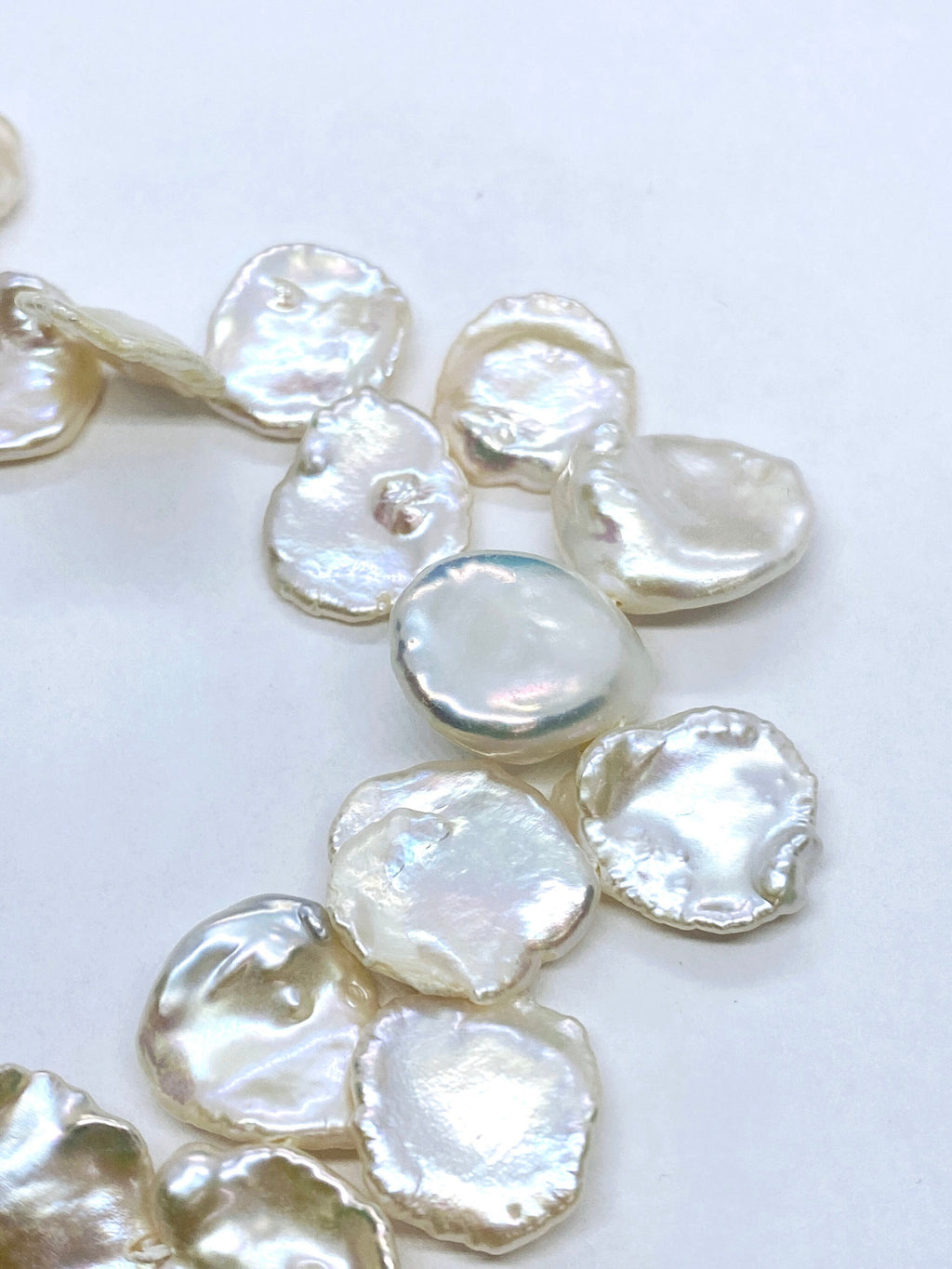 AAA 15-18mm large round Keshi Pearl, Ivory white round flake flower Keshi pearl beads, Top Drilled Dancing Briolette short strand- NEW Sale