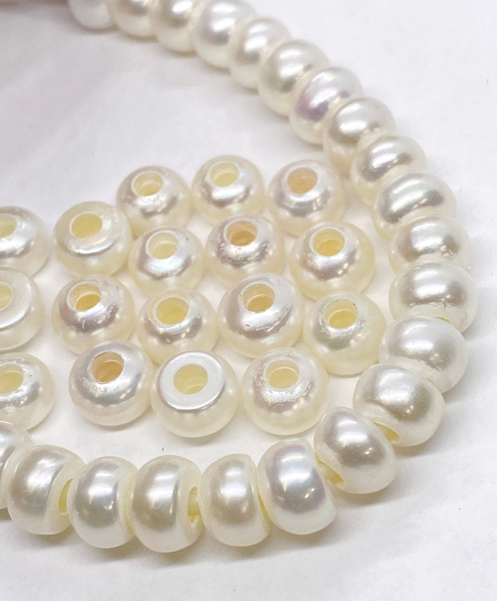 AA+  6mm Roundel button Freshwater Pearl, 1.2mm 2.2mm Large Hole Pearl Natural pink peach silver white pearl spacer beads LH8064 NEW