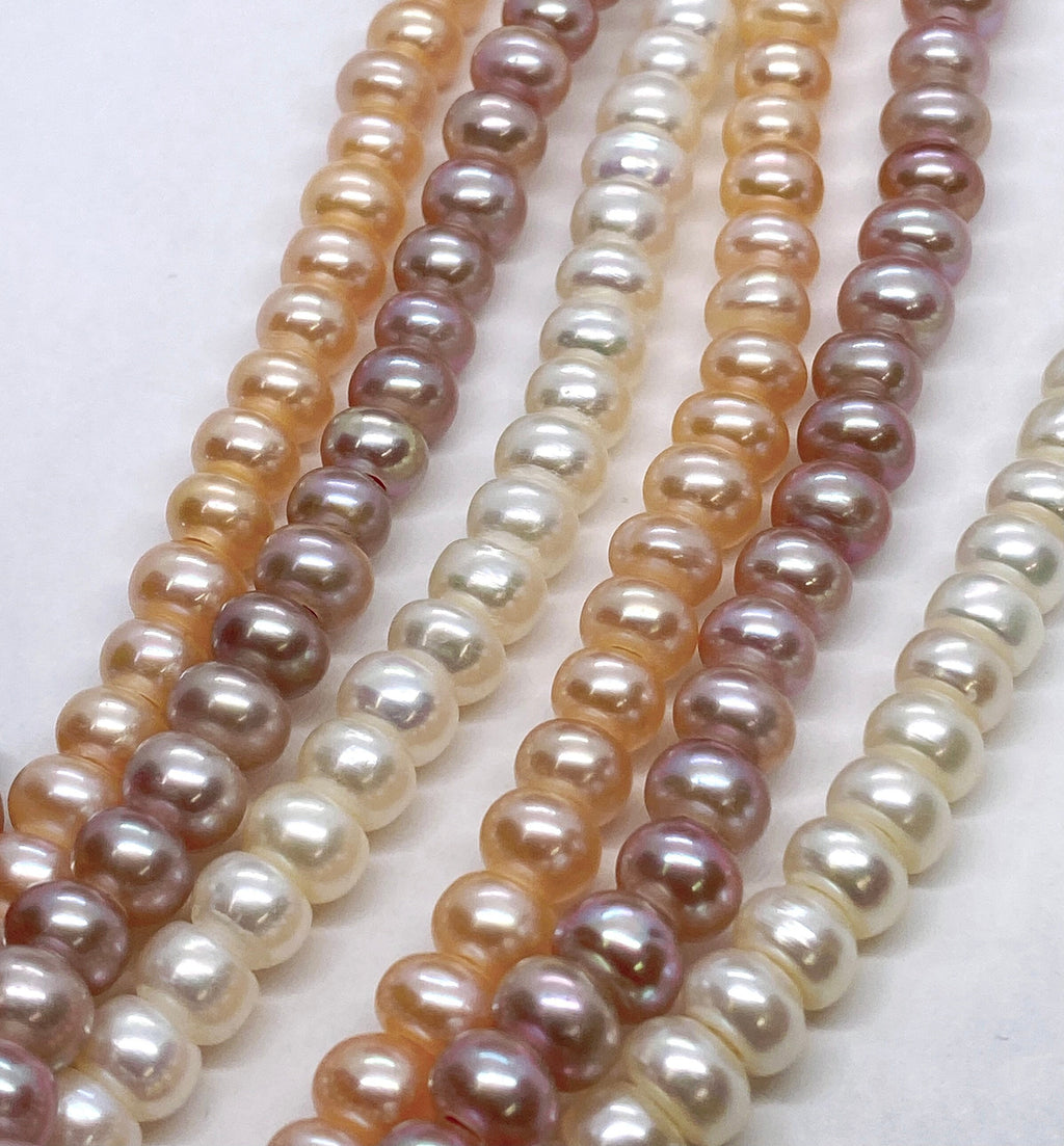 AA+  6mm Roundel button Freshwater Pearl, 1.2mm 2.2mm Large Hole Pearl Natural pink peach silver white pearl spacer beads LH8064 NEW