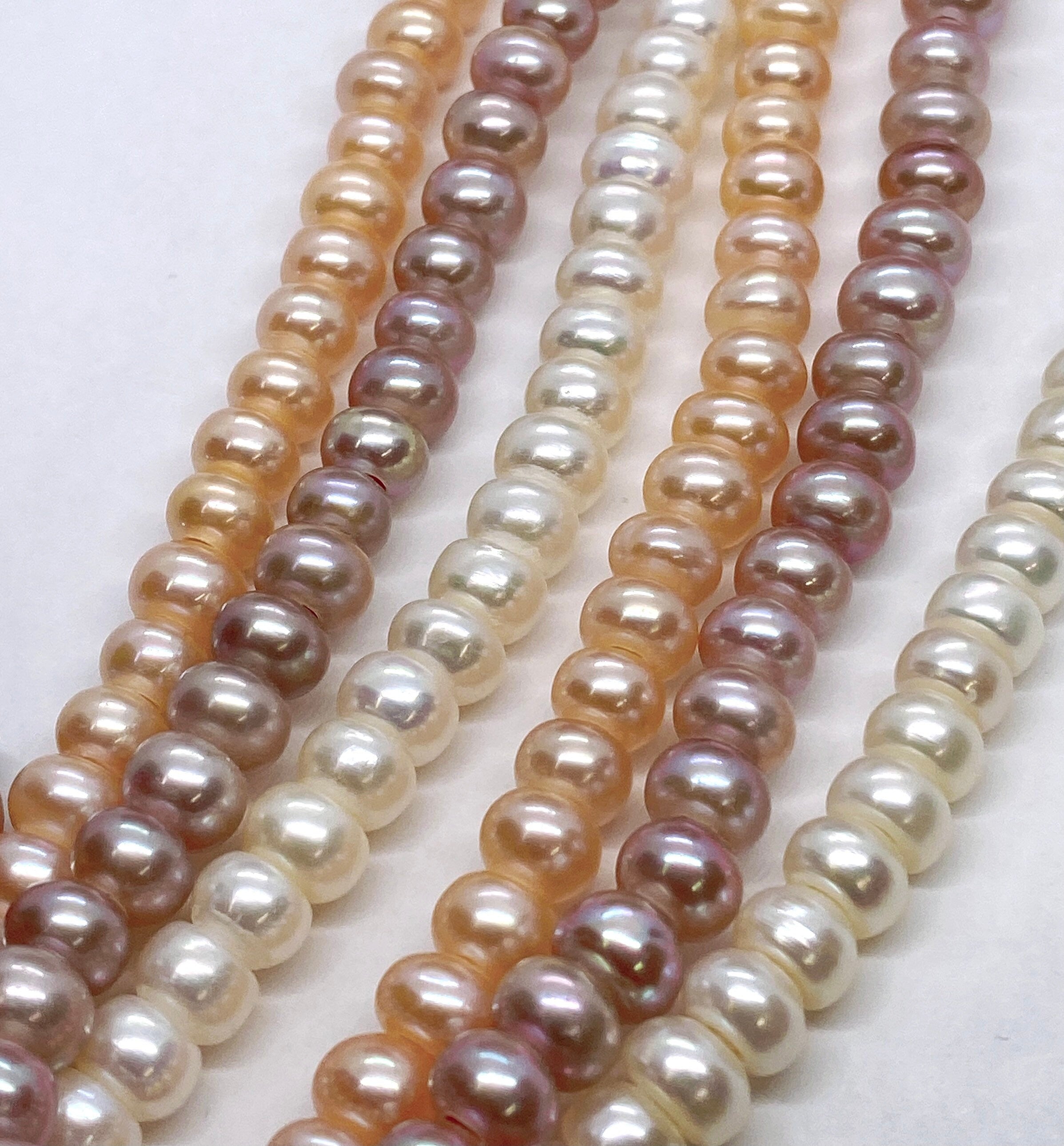 AA+  6mm Roundel button Freshwater Pearl, 1.2mm 2.2mm Large Hole Pearl Natural pink peach silver white pearl spacer beads LH8064 NEW