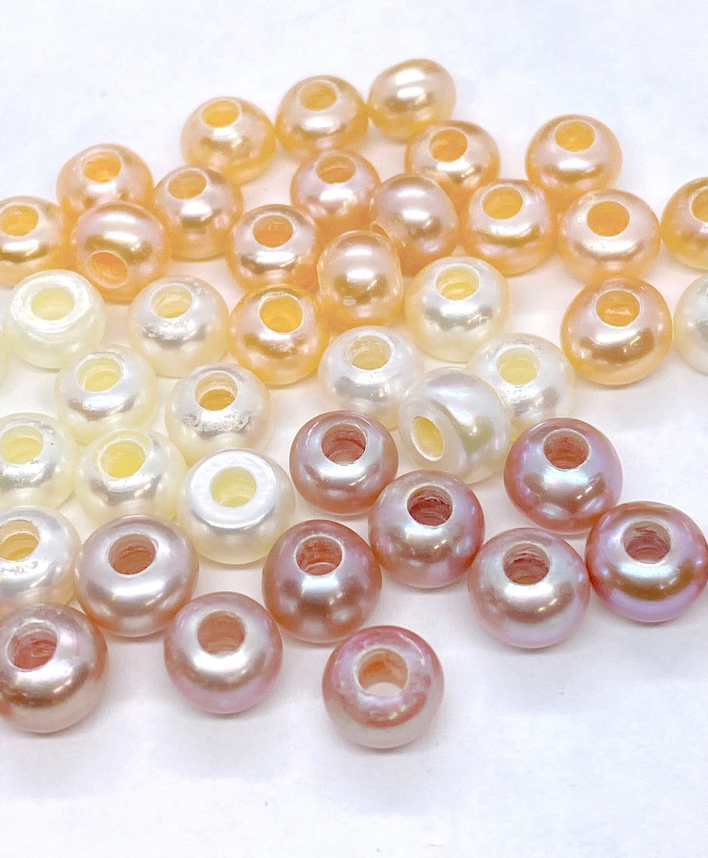AA+  6mm Roundel button Freshwater Pearl, 1.2mm 2.2mm Large Hole Pearl Natural pink peach silver white pearl spacer beads LH8064 NEW