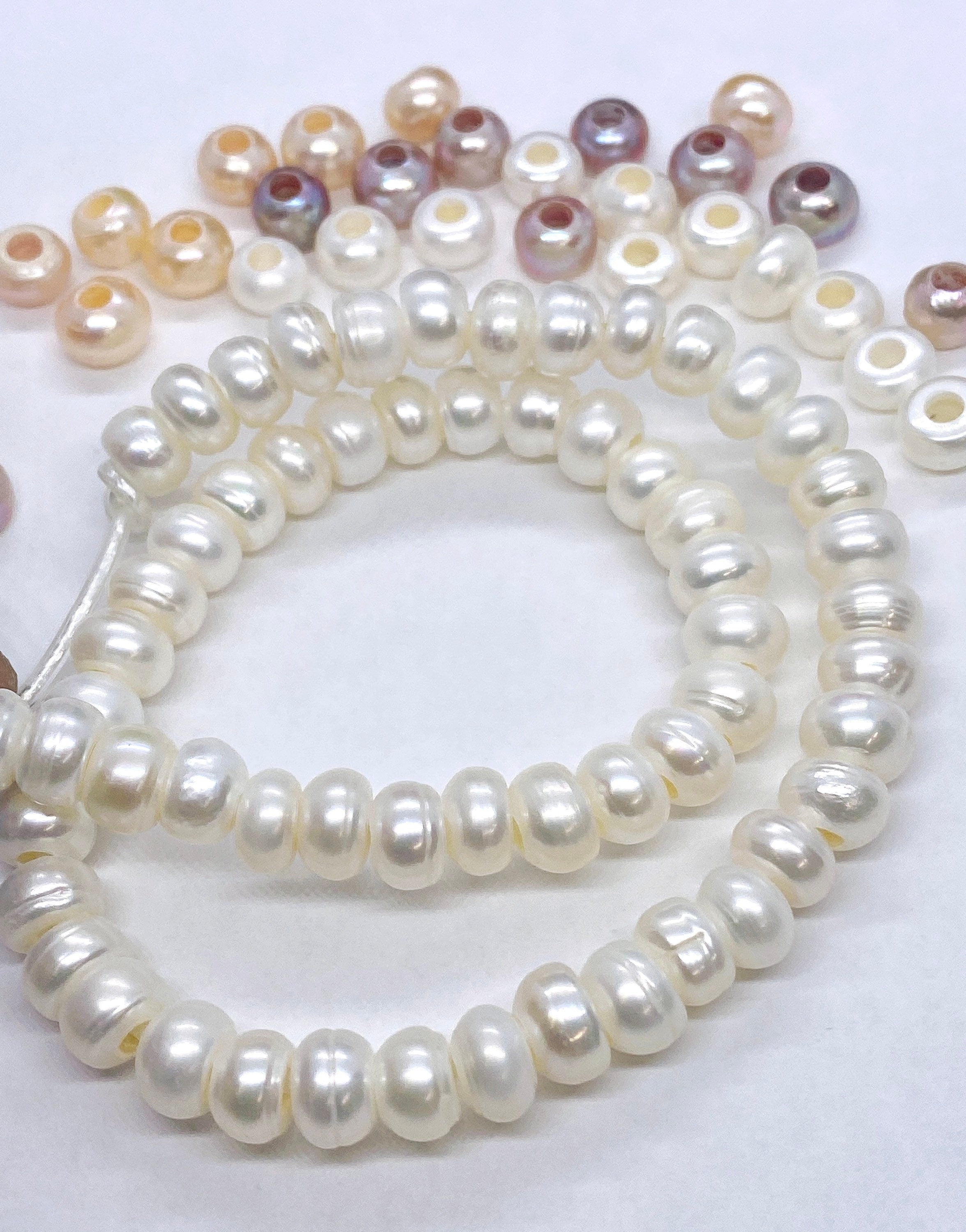 A-AA 8mm Roundel Freshwater Pearl, 15" full strand 1.5 2.2 3mm Large Hole button Pearl Natural pink champagne white pearl beads LH8063S NEW