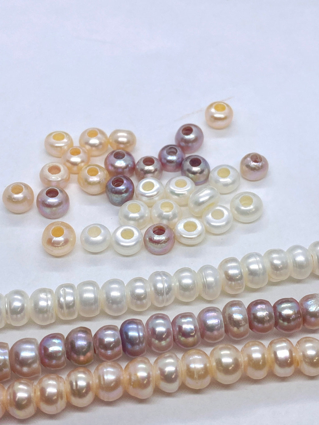 A-AA 8mm Roundel Freshwater Pearl, 15" full strand 1.5 2.2 3mm Large Hole button Pearl Natural pink champagne white pearl beads LH8063S NEW