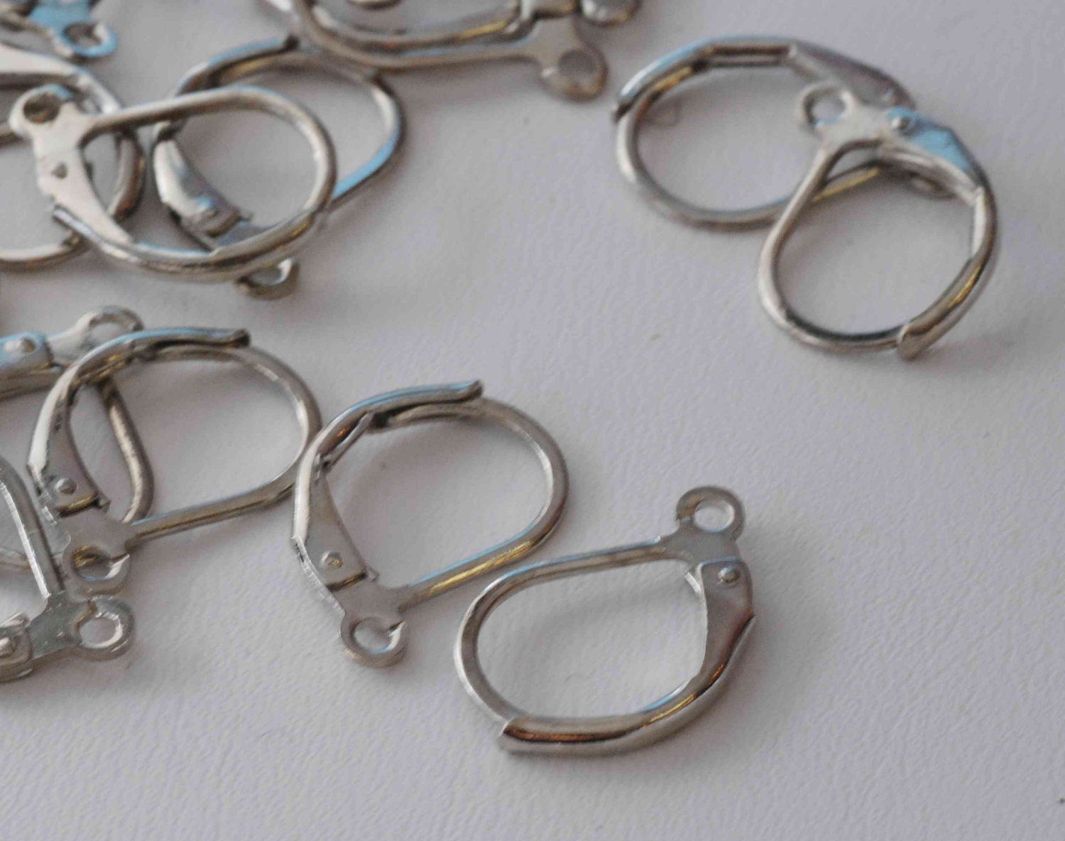 18k White Gold plated over Copper Lever Back Earring Wire with French Ring - Nickel Free - 20 Pc -F9001