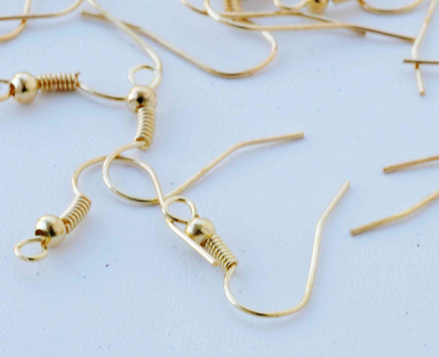 18k yellow Gold plated over Copper Earring Wire hook with ball coils- Nickel Free - 50 Pc  20mm-F9012