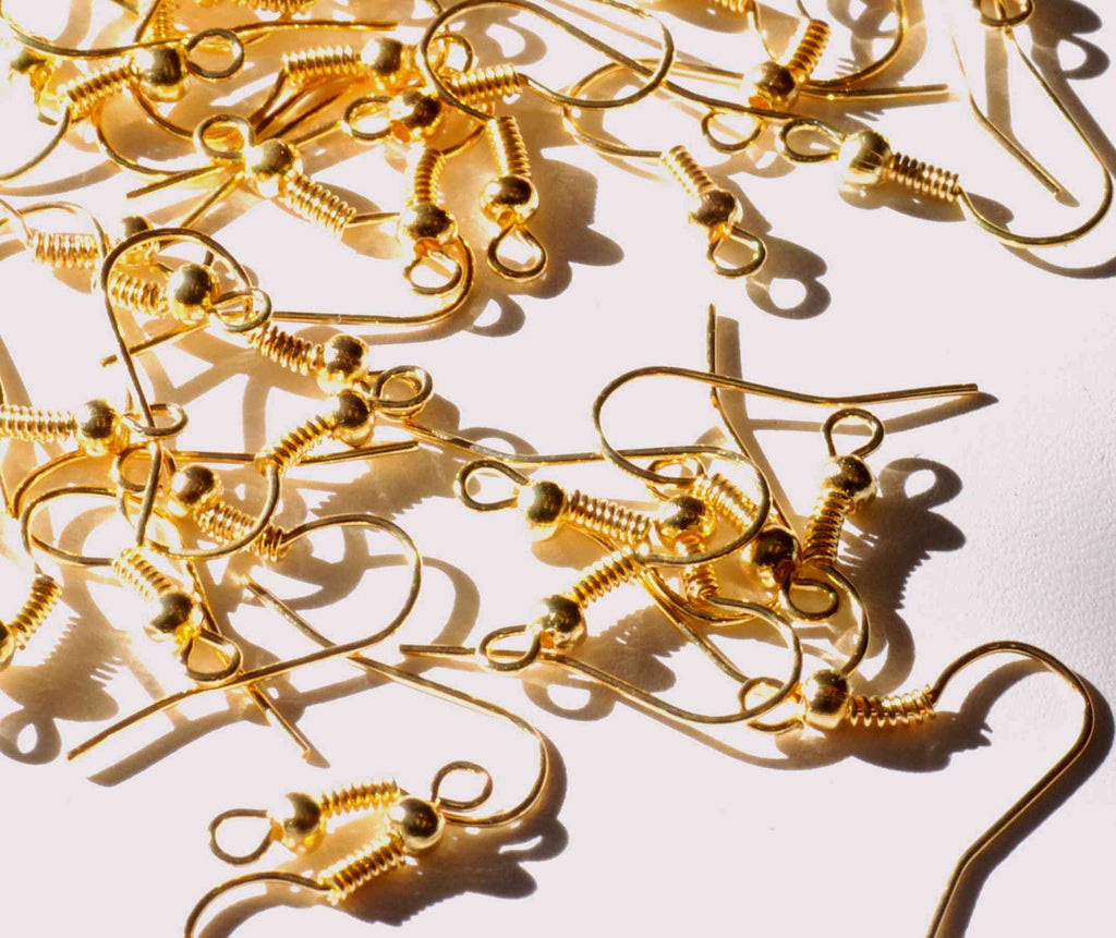 18k yellow Gold plated over Copper Earring Wire hook with ball coils- Nickel Free - 50 Pc  20mm-F9012