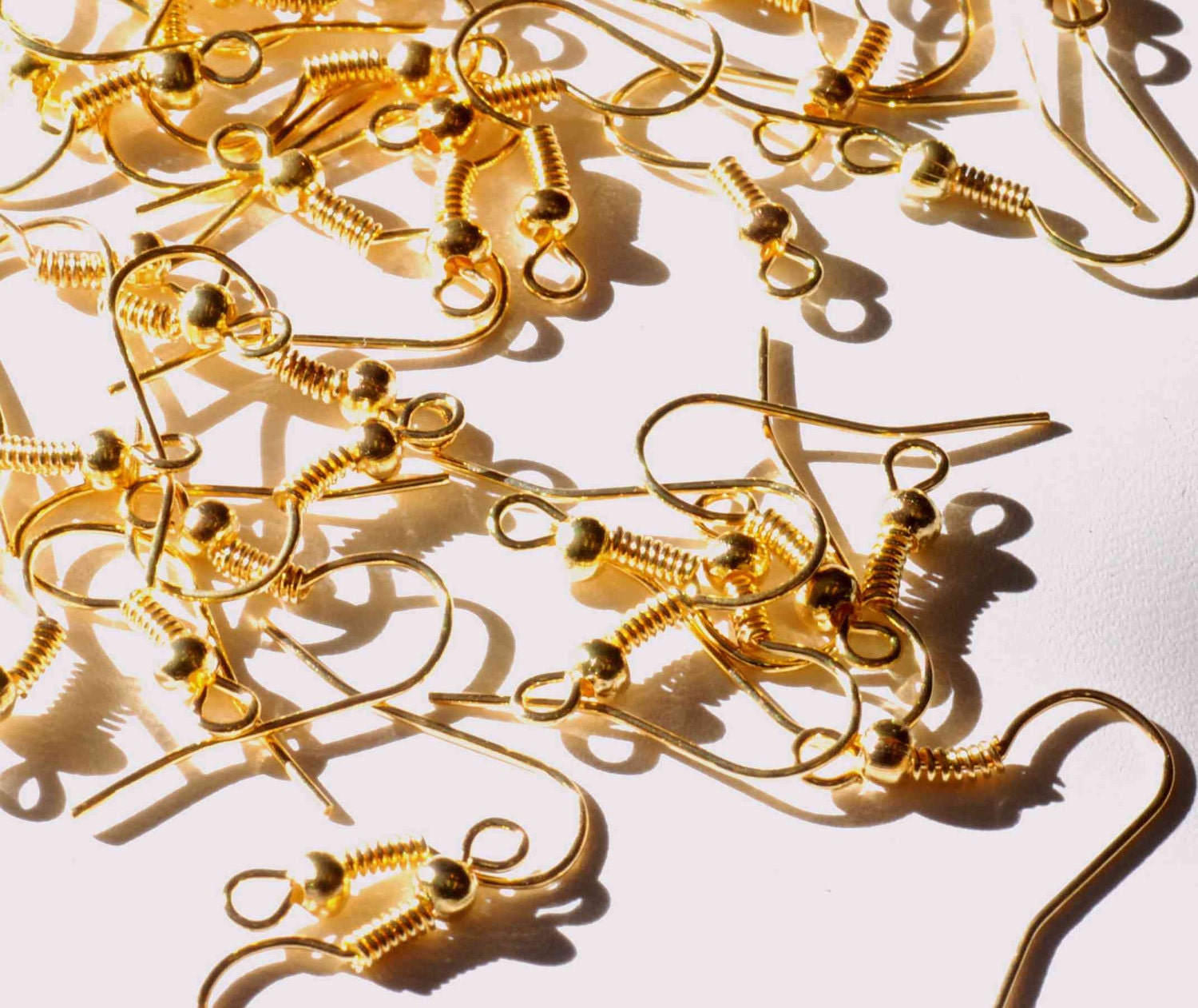 18k yellow Gold plated over Copper Earring Wire hook with ball coils- Nickel Free - 50 Pc  20mm-F9012