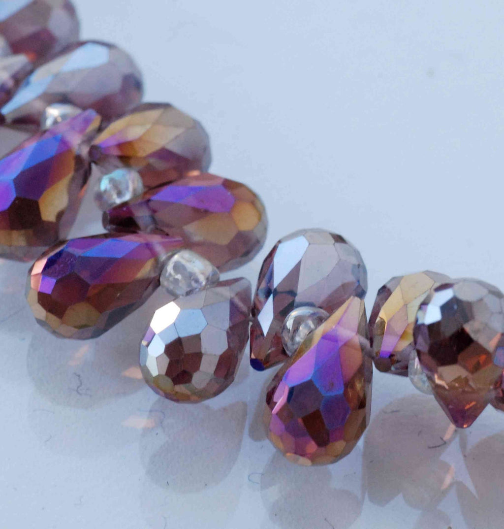 6X10mm Teardrop Drop Faceted Briolette Swarovski style Crystal----dark aurum with rainbow loose crystal beads shinning D05  6 pc set