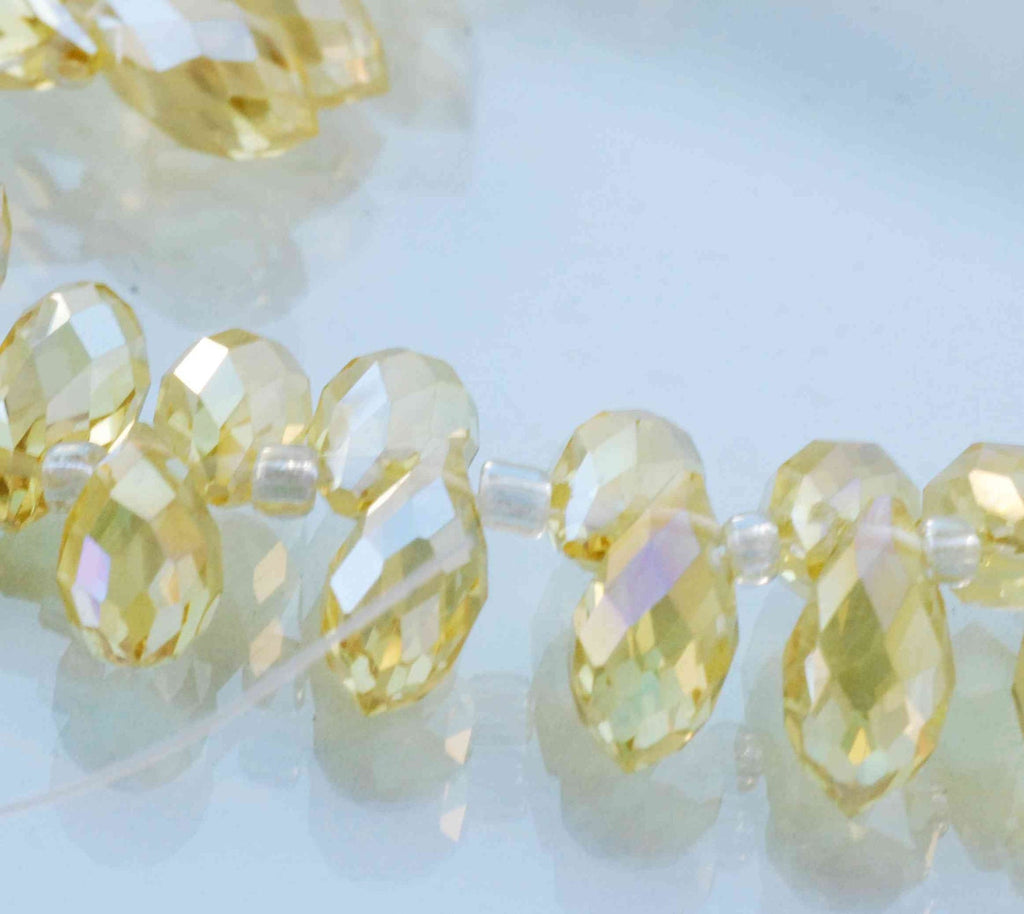 6X10mm Teardrop Drop Faceted Briolette Swarovsky Crystal----yellow with rainbow shinning---- 6 pc