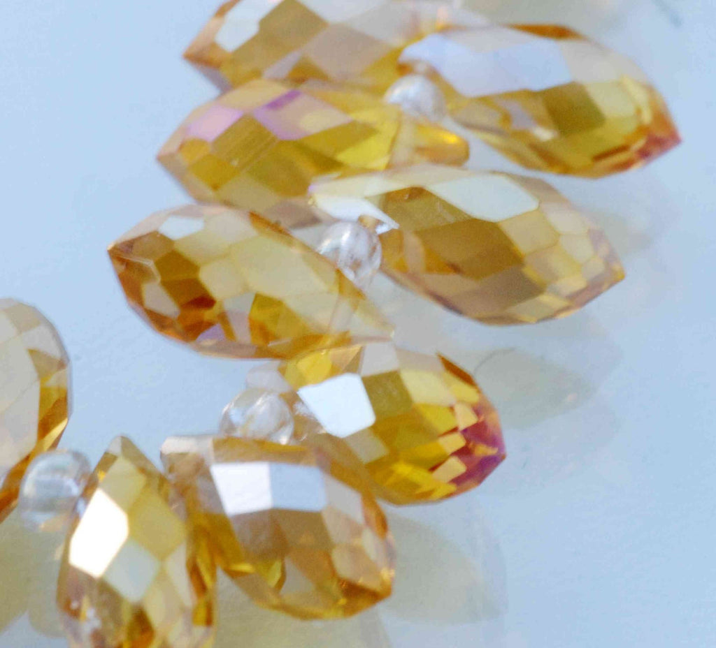 6X10mm Teardrop Drop Faceted Briolette Swarovski Crystal----light brown with rainbow shinning crystal beads-- 6 pc