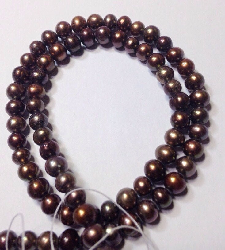 5-6mm A-AA Freshwater Pearl round potato pearl Full Strand 15" Olive Brown pearl beads, pearls wholesale supply #RS2015