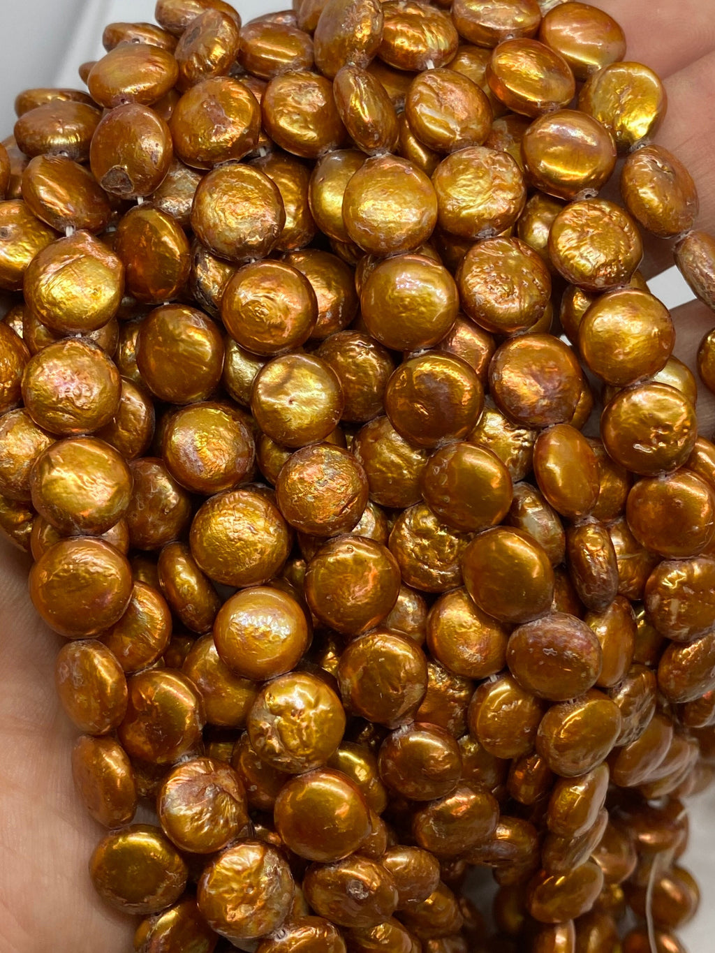 A-AA 9-10mm coin pearl Golden yellow bronze Coin Freshwater Pearl, high luster petite pearl, New Color for design, Barging Sale