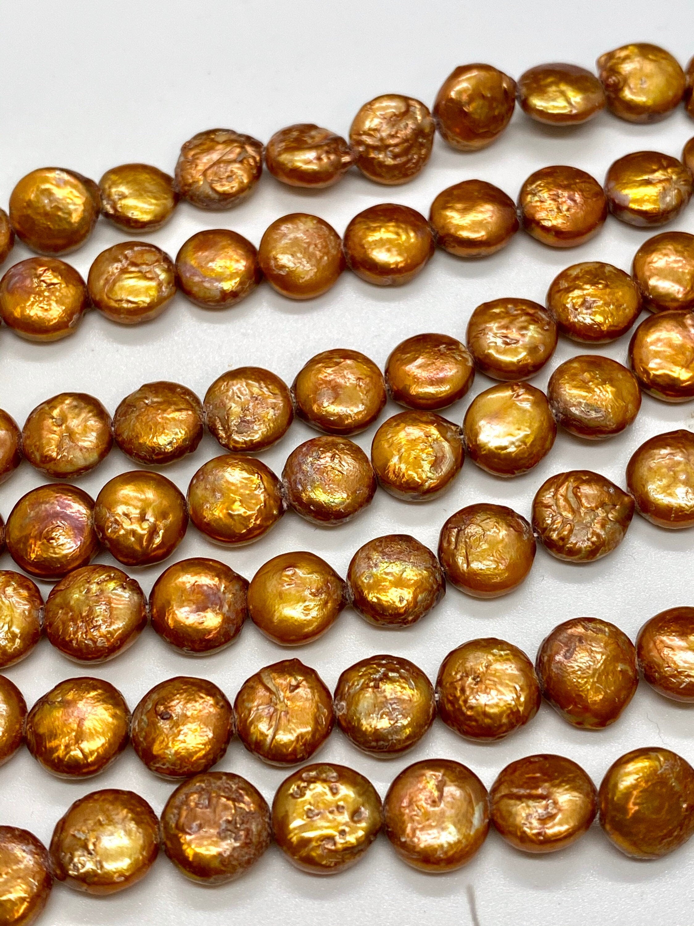 A-AA 9-10mm coin pearl Golden yellow bronze Coin Freshwater Pearl, high luster petite pearl, New Color for design, Barging Sale