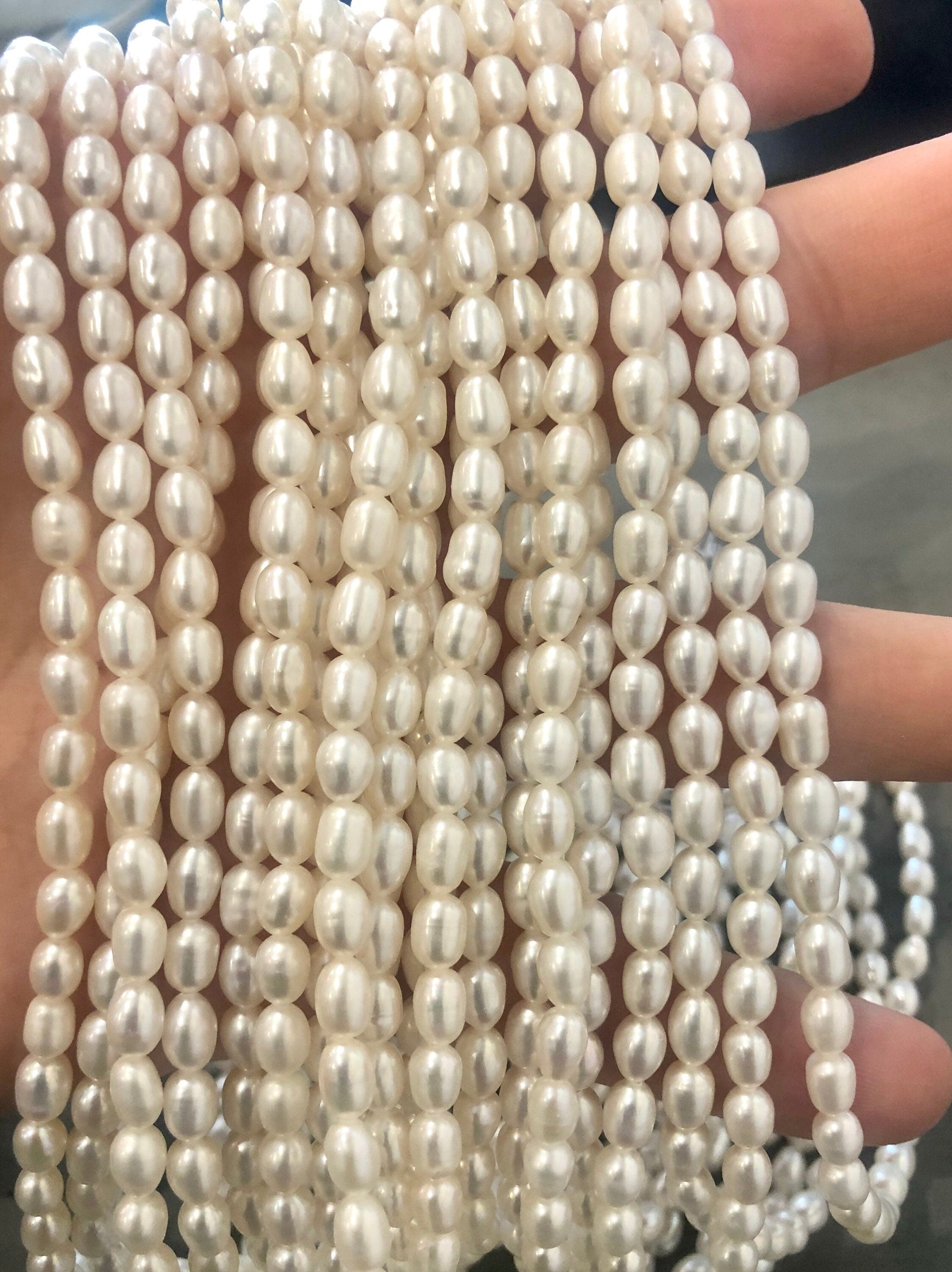 AA+ 4.5mmX6mm Oval Rice Freshwater Pearl, white/peach/peacock blue/silver Full strand 15" 60pc rice seeds genuine pearl beads--New Arrival