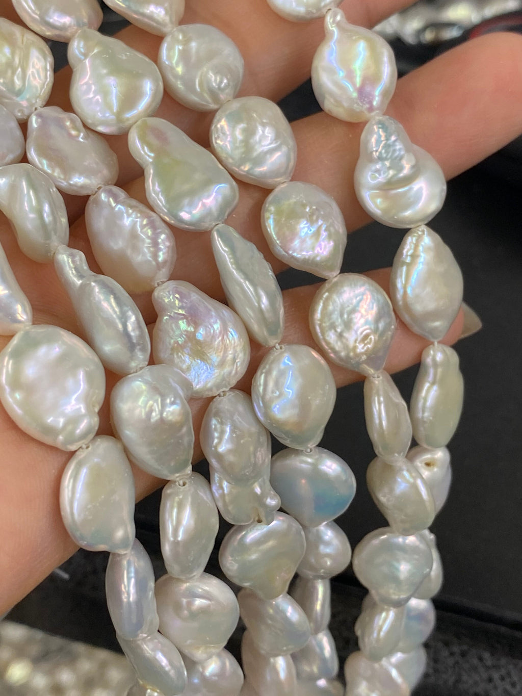 AA 11X14mm Baroque coin Pearl beads, natural ivory White Briolette Genuine Coin Freshwater Pearl luster half strand 7.5" 12pc+ NEW SALE