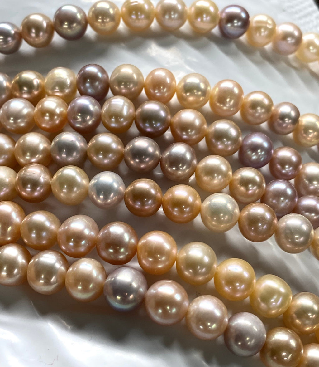8-9mm AA+ Round off natural multiple color pearls, with Natural High Metallic Luster, 15.5" full strand  Genuine Freshwater Pearl RS3017YH