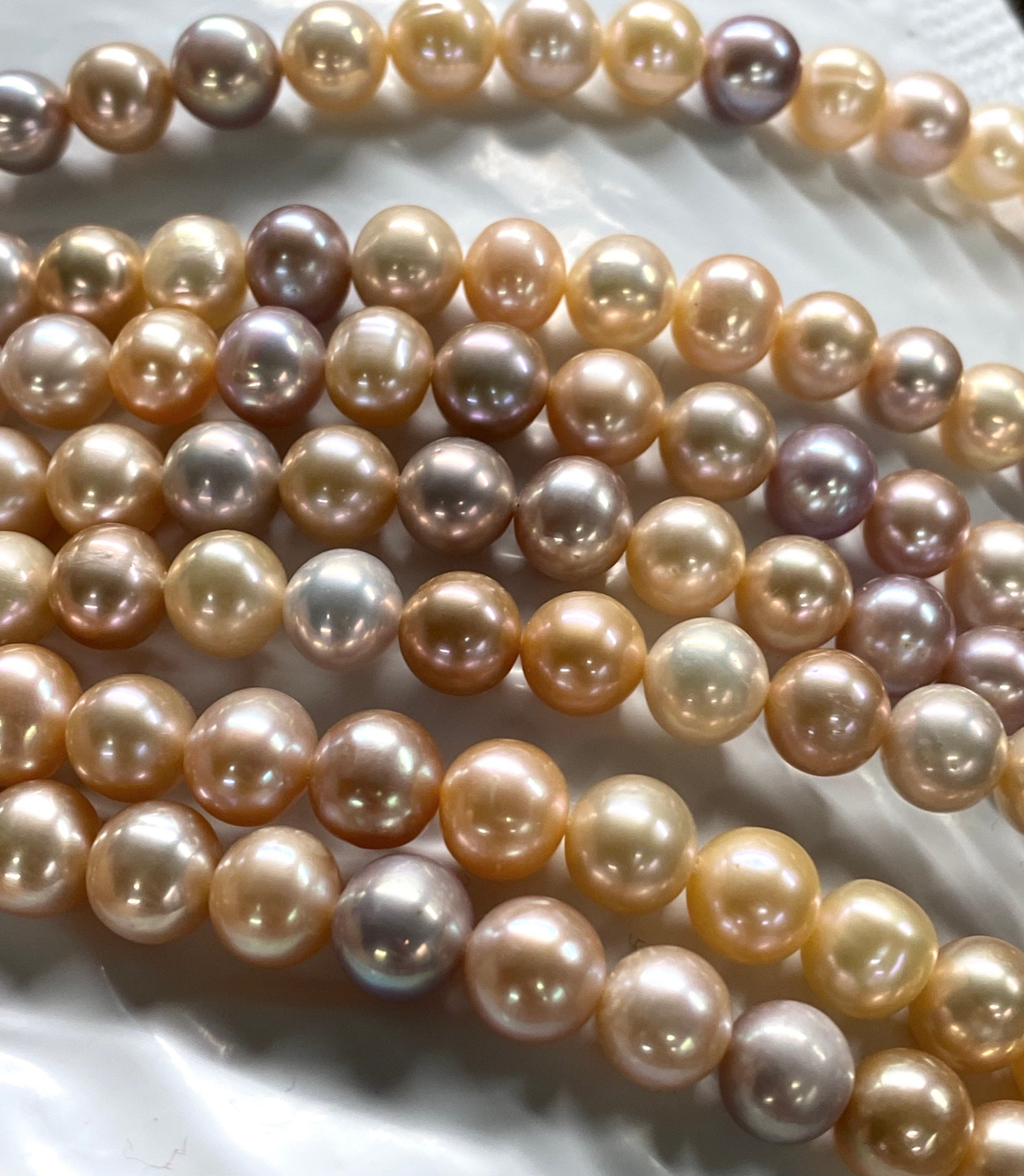 8-9mm AA+ Round off natural multiple color pearls, with Natural High Metallic Luster, 15.5" full strand  Genuine Freshwater Pearl RS3017YH