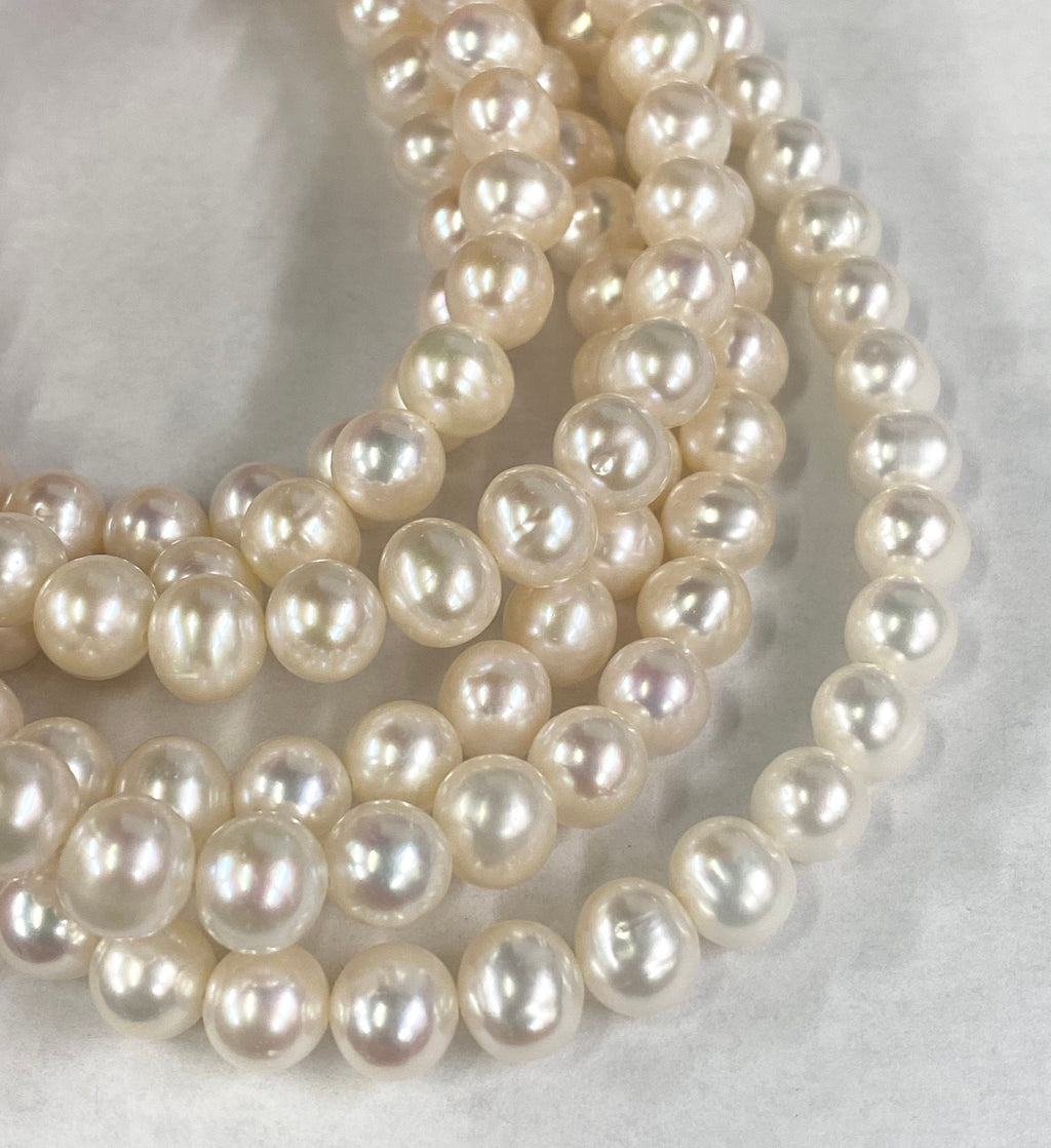 New SALE AA 8-9mm Round Off Cultured Freshwater Pearl 15.5" full Strand Luster Ivory White pearl 50+ pc beads Excellent Barging #RS3016NX