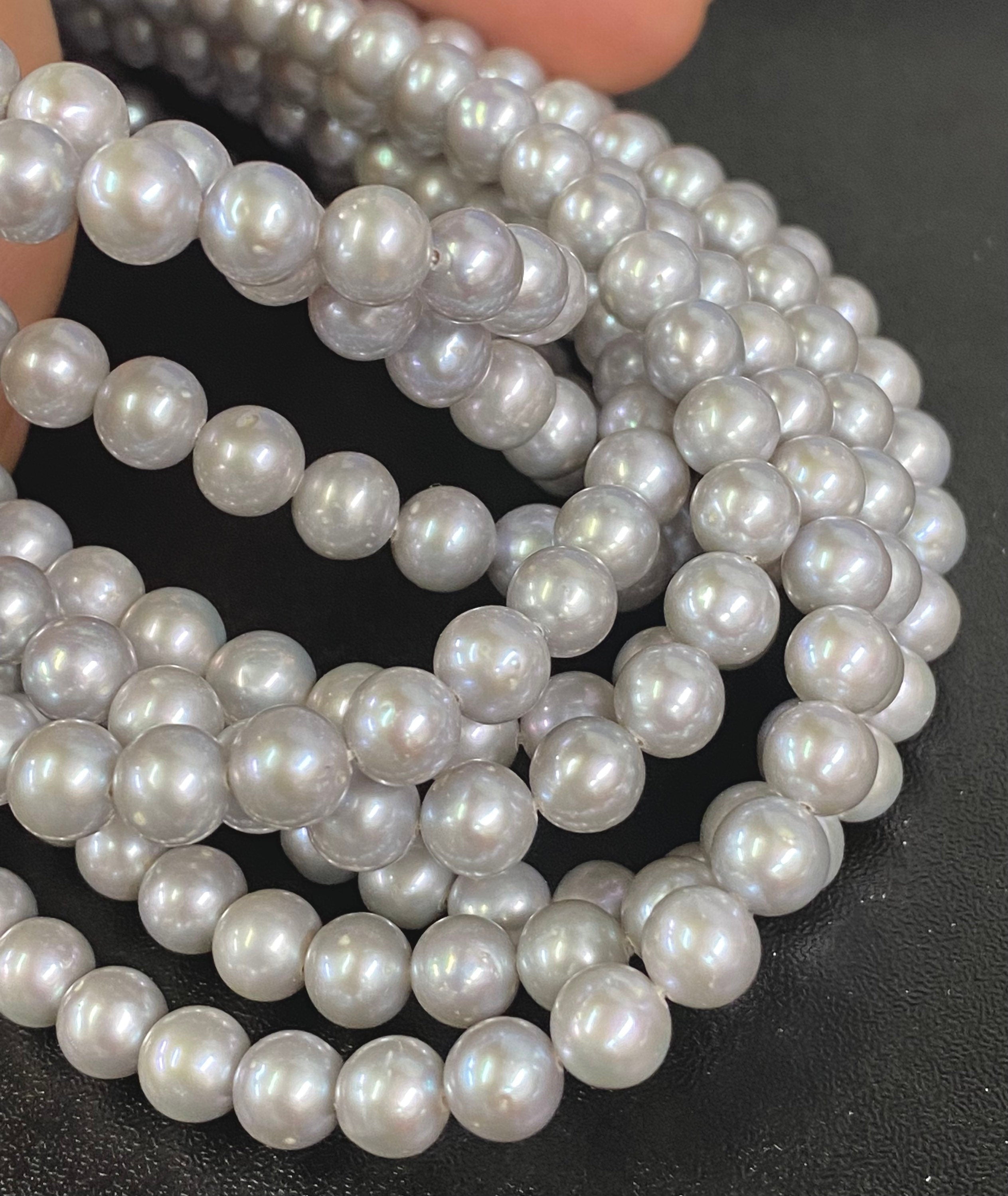 NEW AA 5.5-6.5mm stunning Silver Grey Akoya Pearl round pearl beads platinum Silver Grey loose pearl  Full Strand 15.5" 68+ pc #RS2105