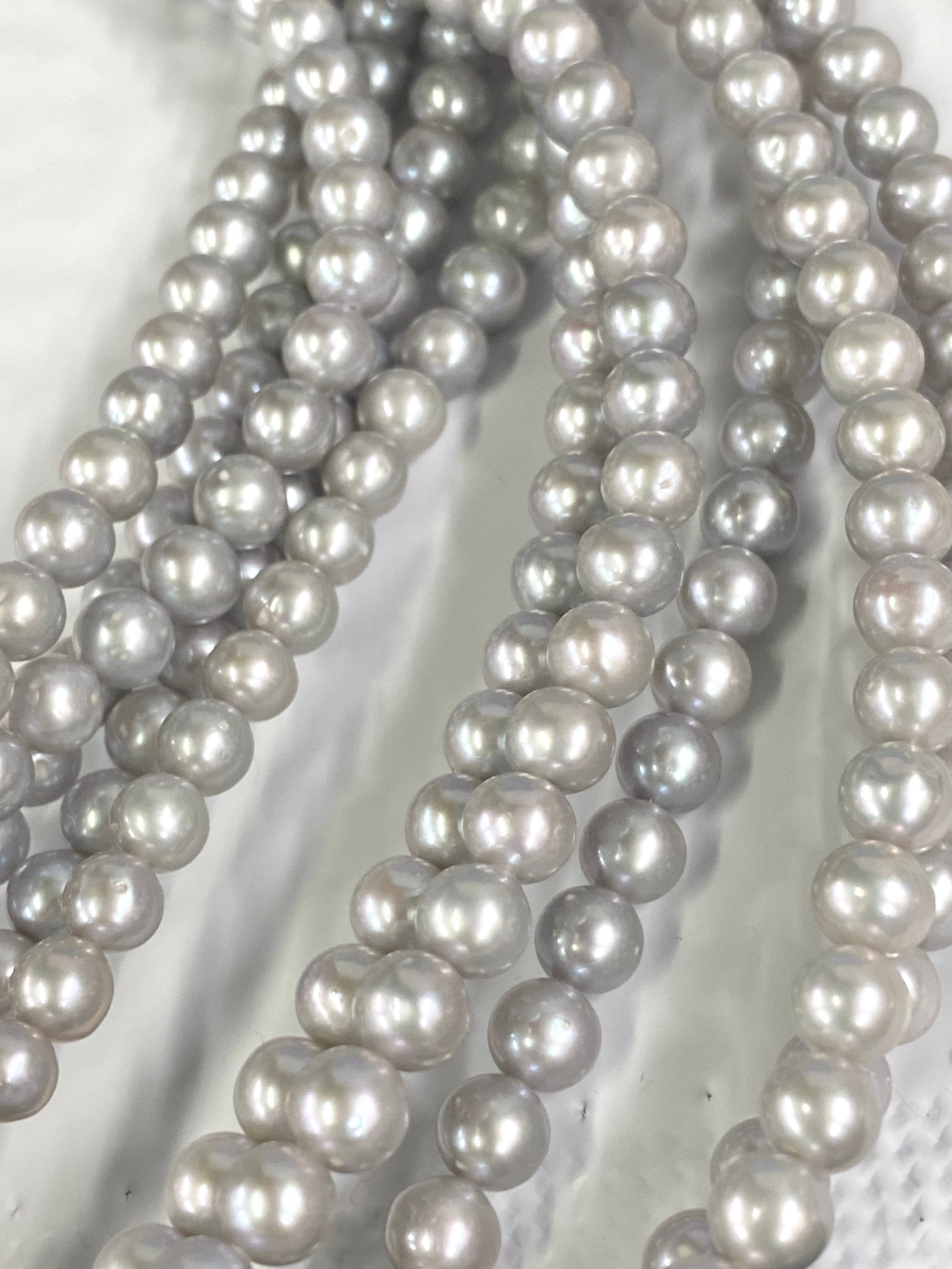 NEW AA 5.5-6.5mm stunning Silver Grey Akoya Pearl round pearl beads platinum Silver Grey loose pearl  Full Strand 15.5" 68+ pc #RS2105