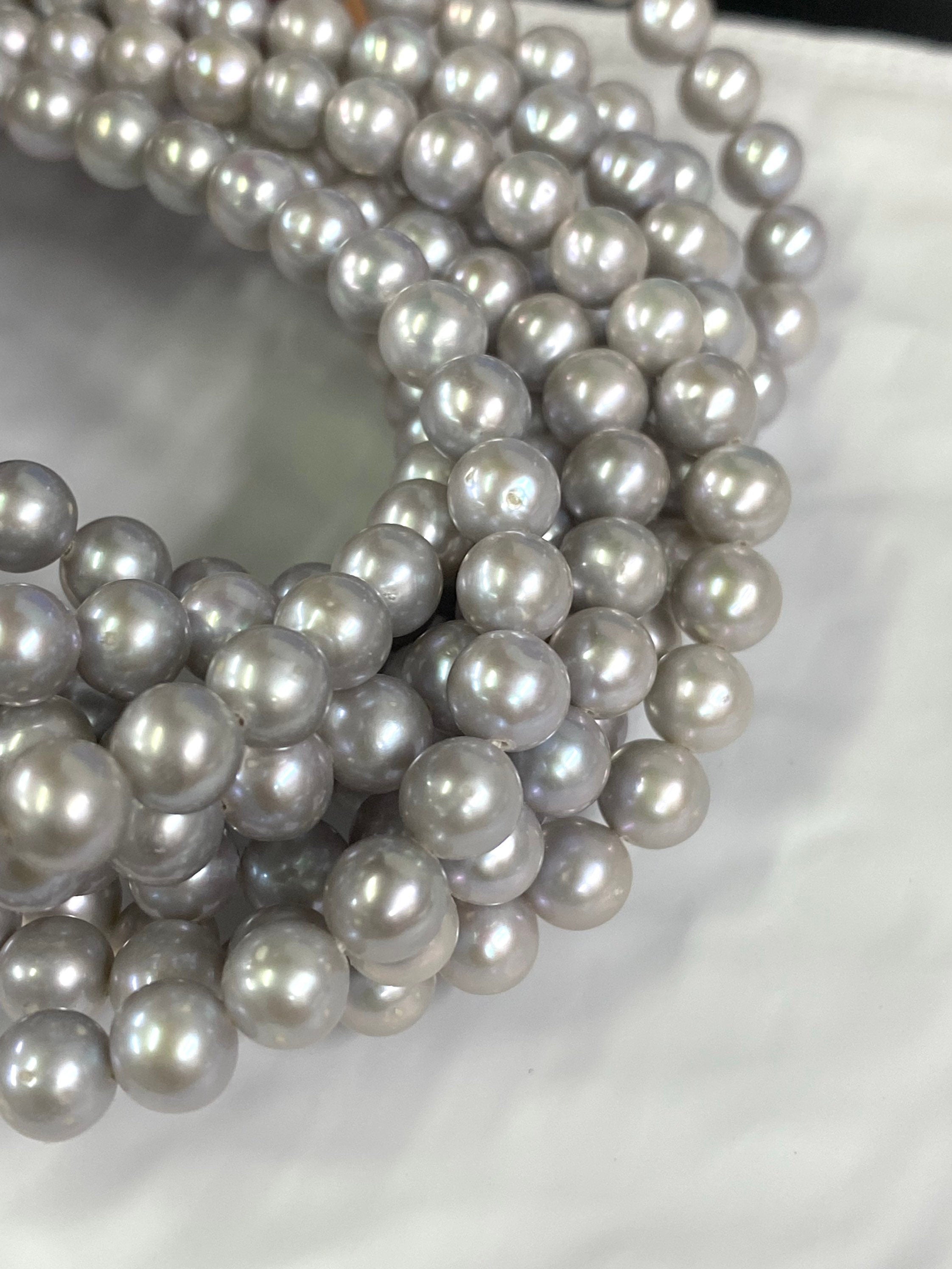 NEW AA 5.5-6.5mm stunning Silver Grey Akoya Pearl round pearl beads platinum Silver Grey loose pearl  Full Strand 15.5" 68+ pc #RS2105