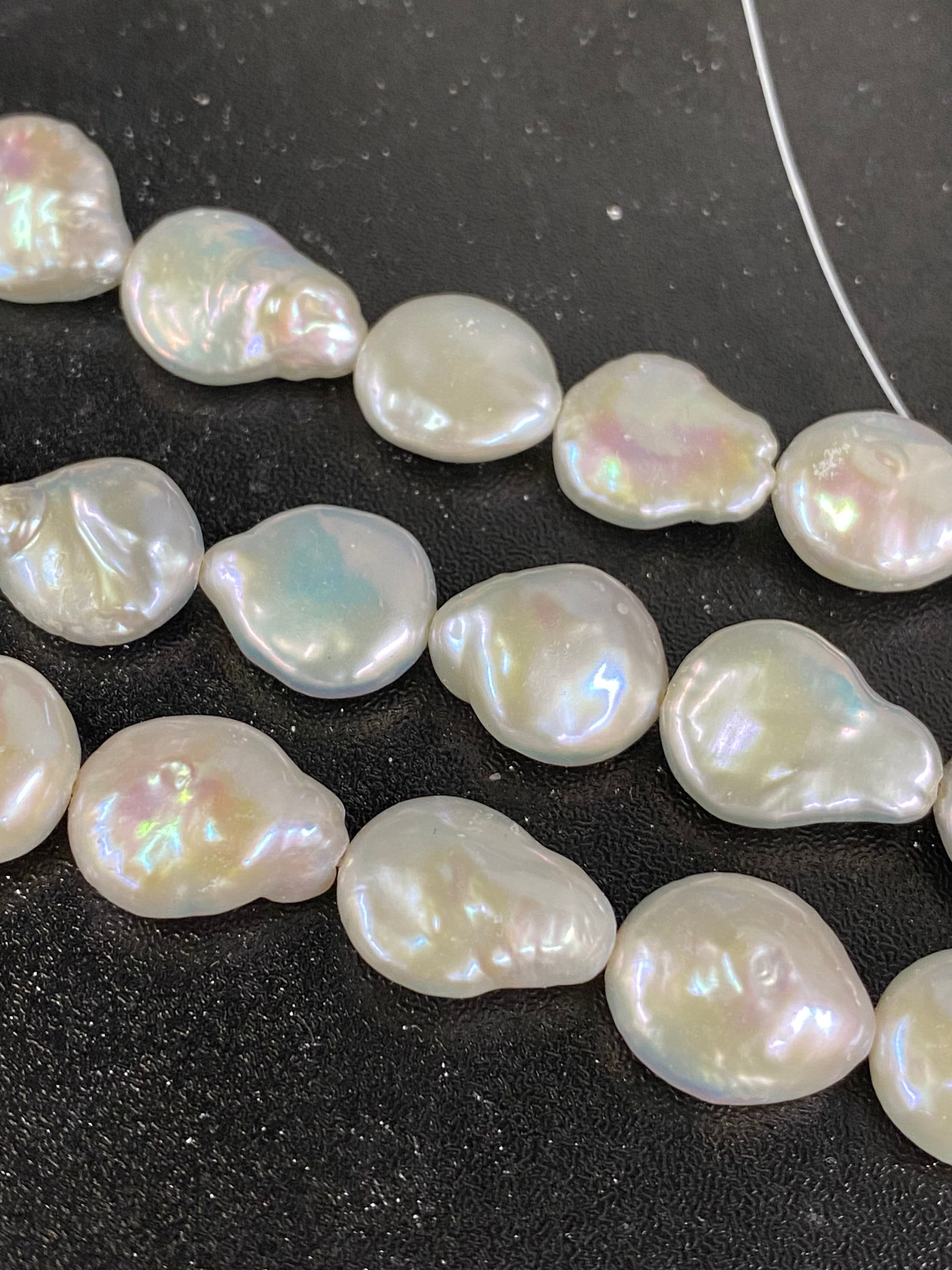 AA 11X14mm Baroque coin Pearl beads, natural ivory White Briolette Genuine Coin Freshwater Pearl luster half strand 7.5" 12pc+ NEW SALE