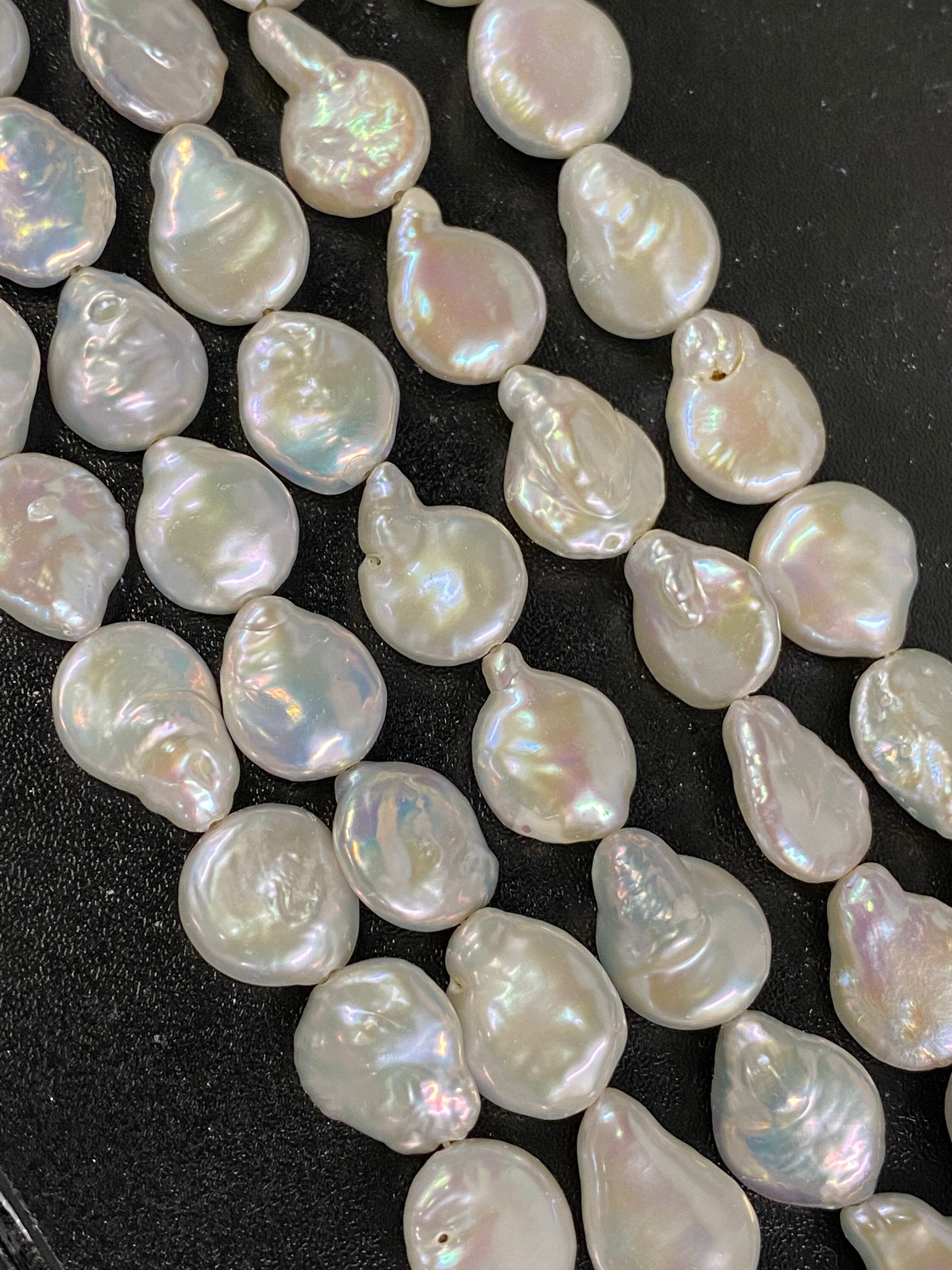 AA 11X14mm Baroque coin Pearl beads, natural ivory White Briolette Genuine Coin Freshwater Pearl luster half strand 7.5" 12pc+ NEW SALE