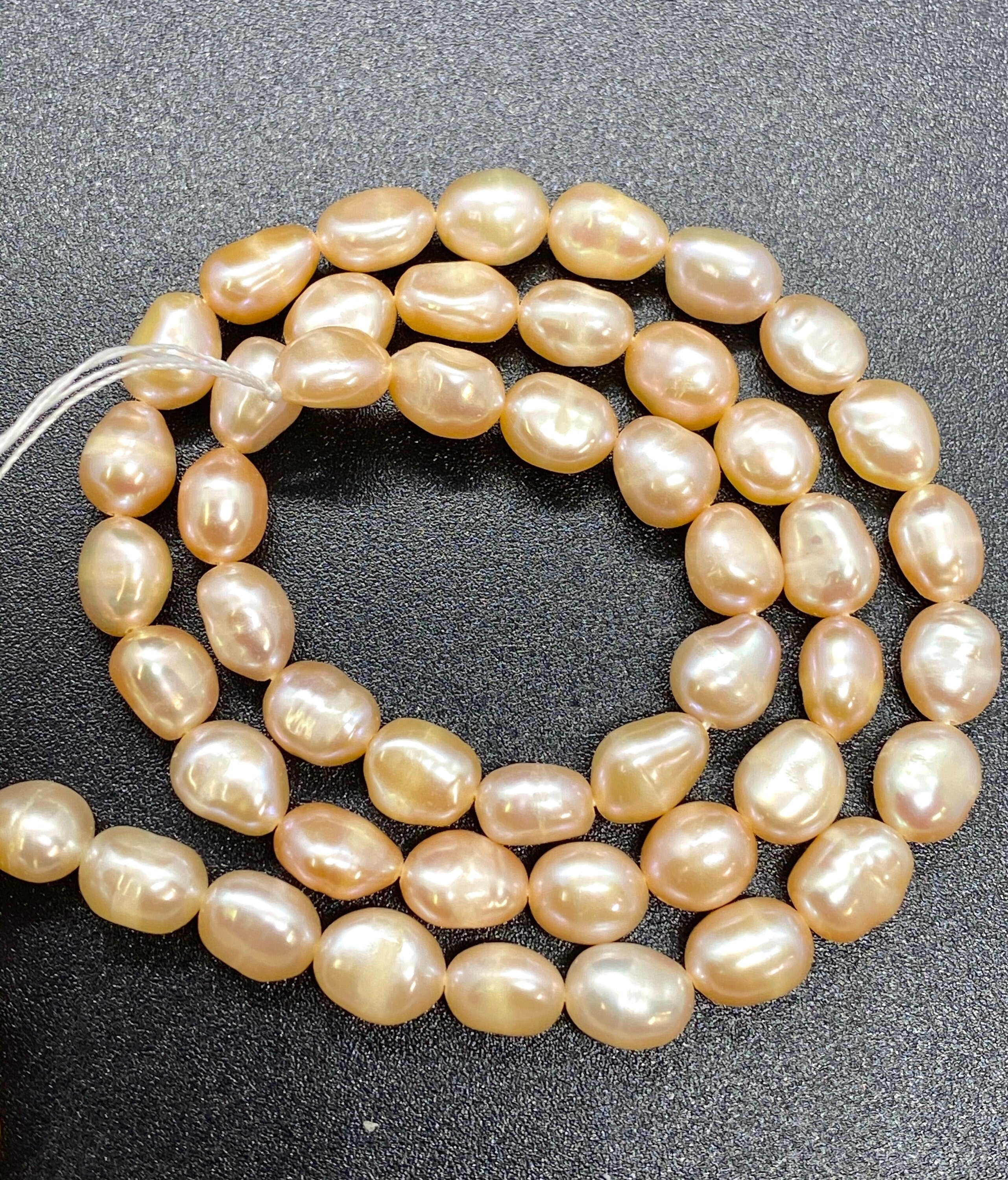 AA+ 6-7mmX 8mm natural champagne peach color Baroque Freshwater pearl, 15" full strand pebble nugget baroque rice pearl beads #BA4106P