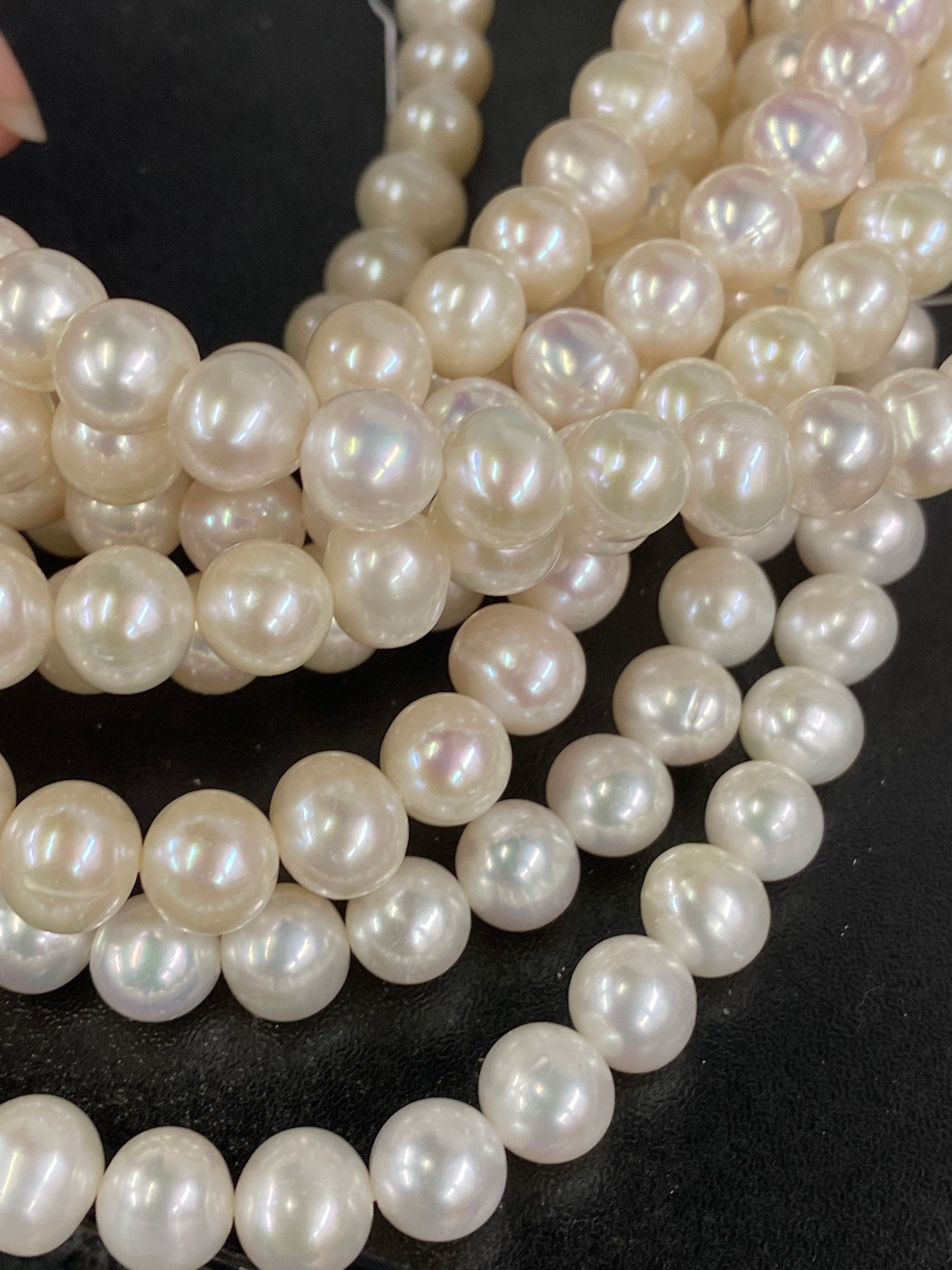 New SALE AA 8-9mm Round Off Cultured Freshwater Pearl 15.5" full Strand Luster Ivory White pearl 50+ pc beads Excellent Barging #RS3016NX