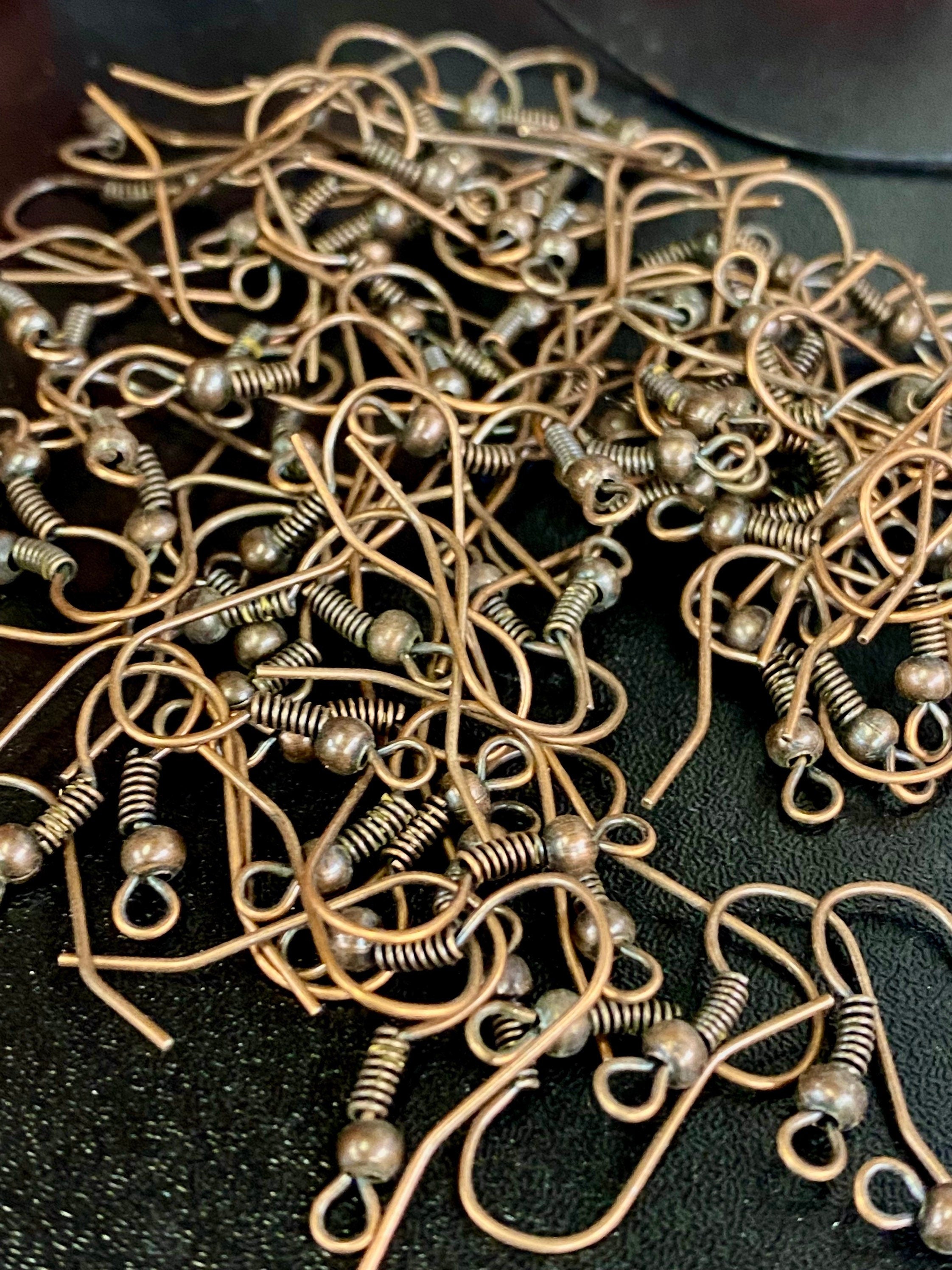 20mm Antique Bronze Earring Wire hook with ball coils- Vintage Copper Nickel Free Hypoallergenic hooks - 50 Pc hooks -F9012P