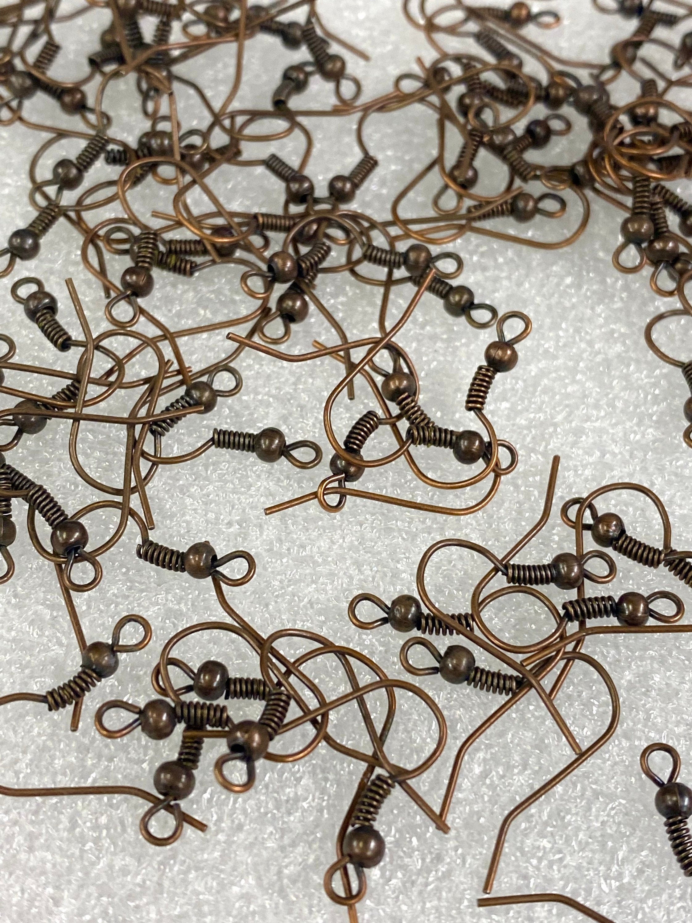 20mm Antique Bronze Earring Wire hook with ball coils- Vintage Copper Nickel Free Hypoallergenic hooks - 50 Pc hooks -F9012P