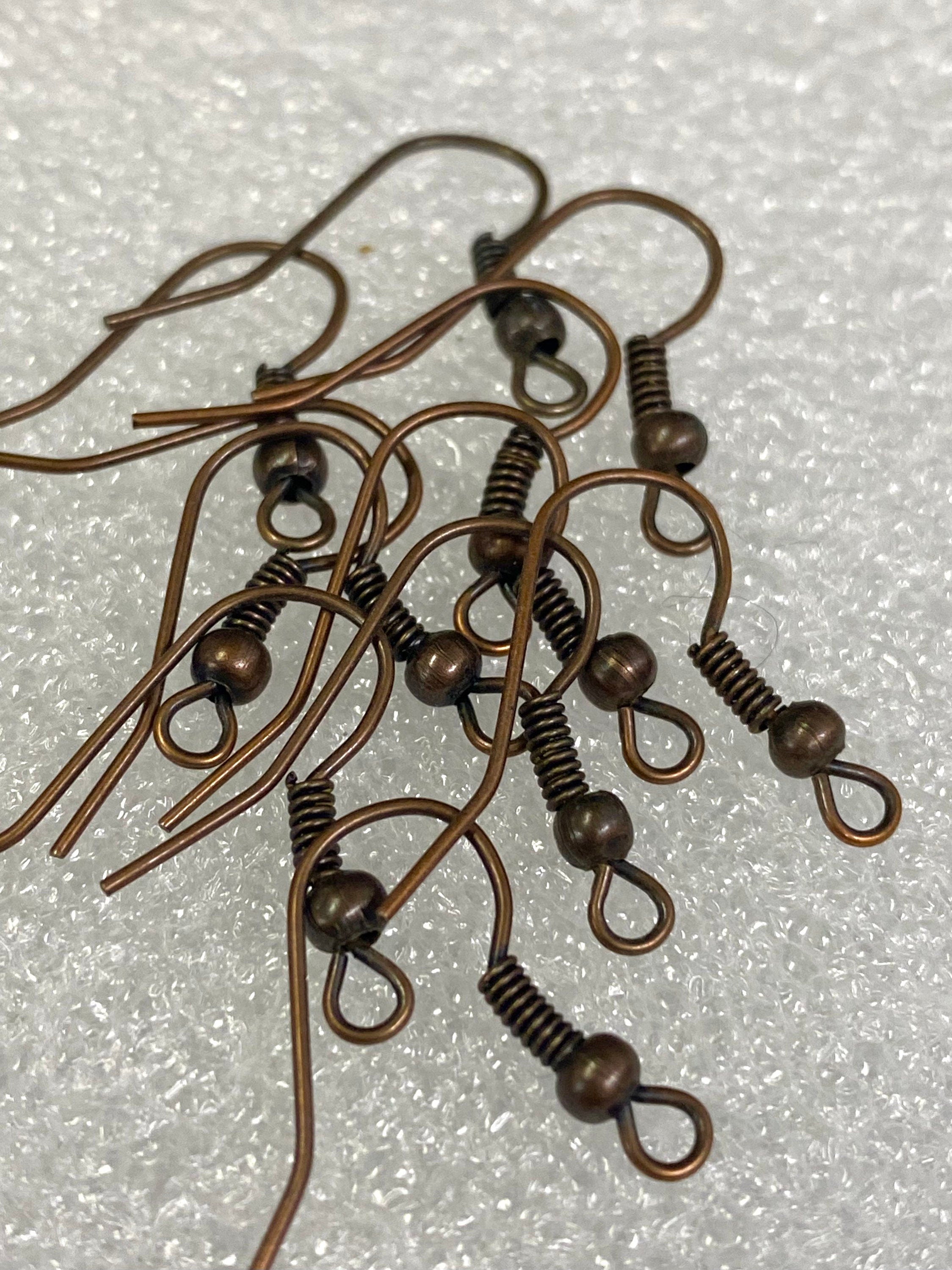 20mm Antique Bronze Earring Wire hook with ball coils- Vintage Copper Nickel Free Hypoallergenic hooks - 50 Pc hooks -F9012P