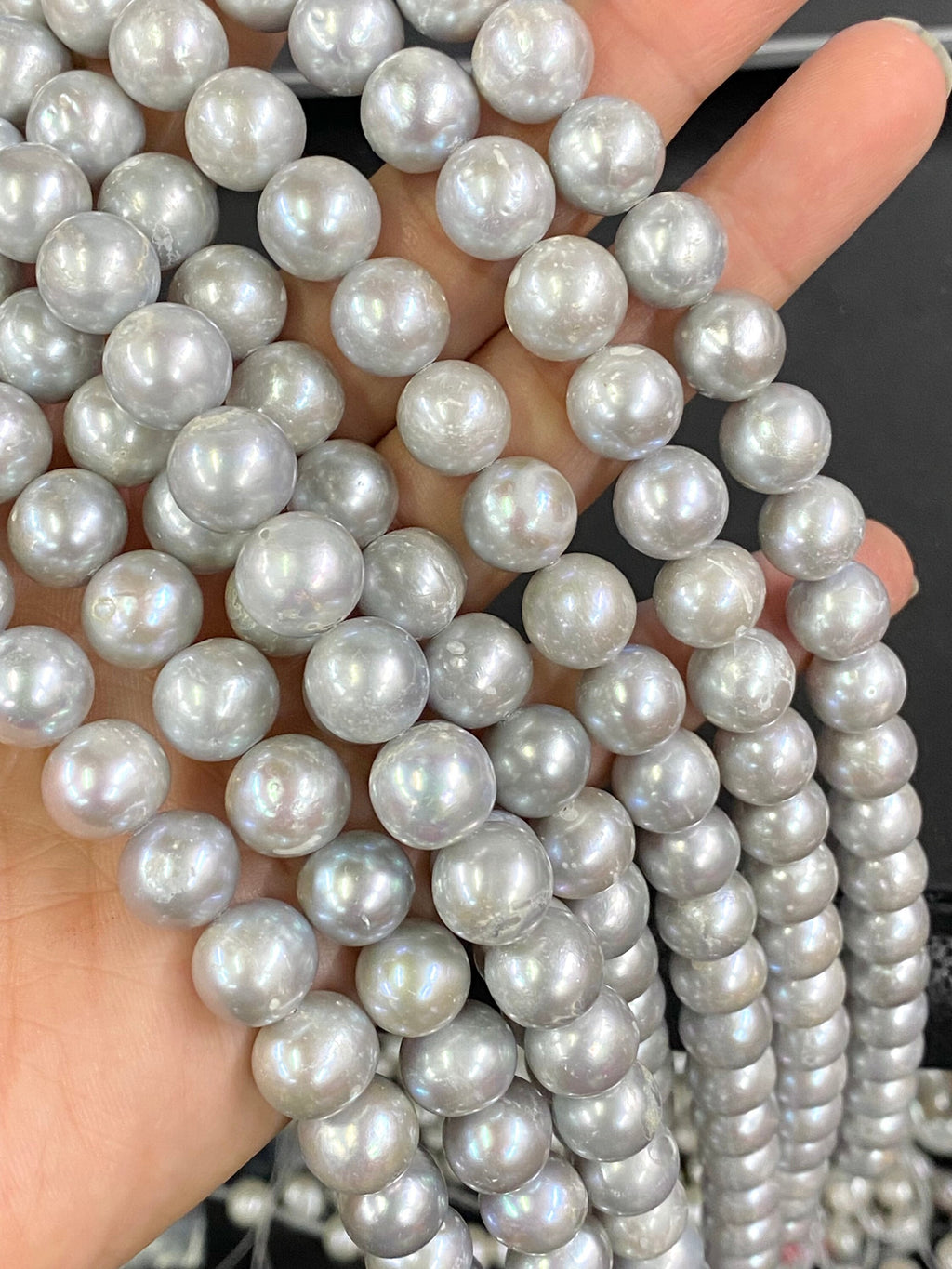 11-12mm Large Round Freshwater Pearl, silver grey platinum pearl, Off round Potato Pearl A-AA 15'' Full Strand 35pc genuine pearl  #RS3008G