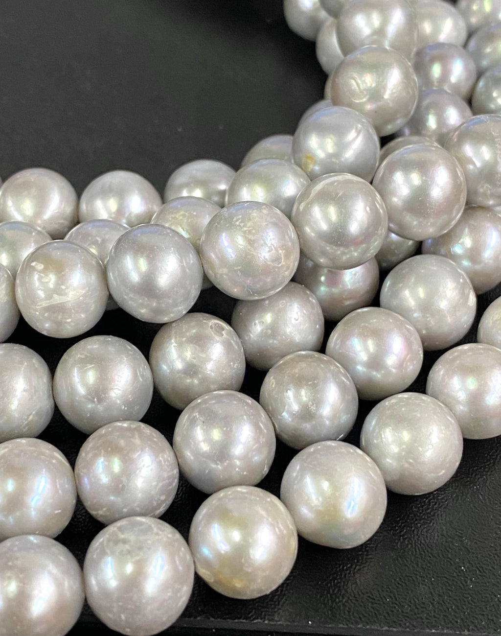 11-12mm Large Round Freshwater Pearl, silver grey platinum pearl, Off round Potato Pearl A-AA 15'' Full Strand 35pc genuine pearl  #RS3008G