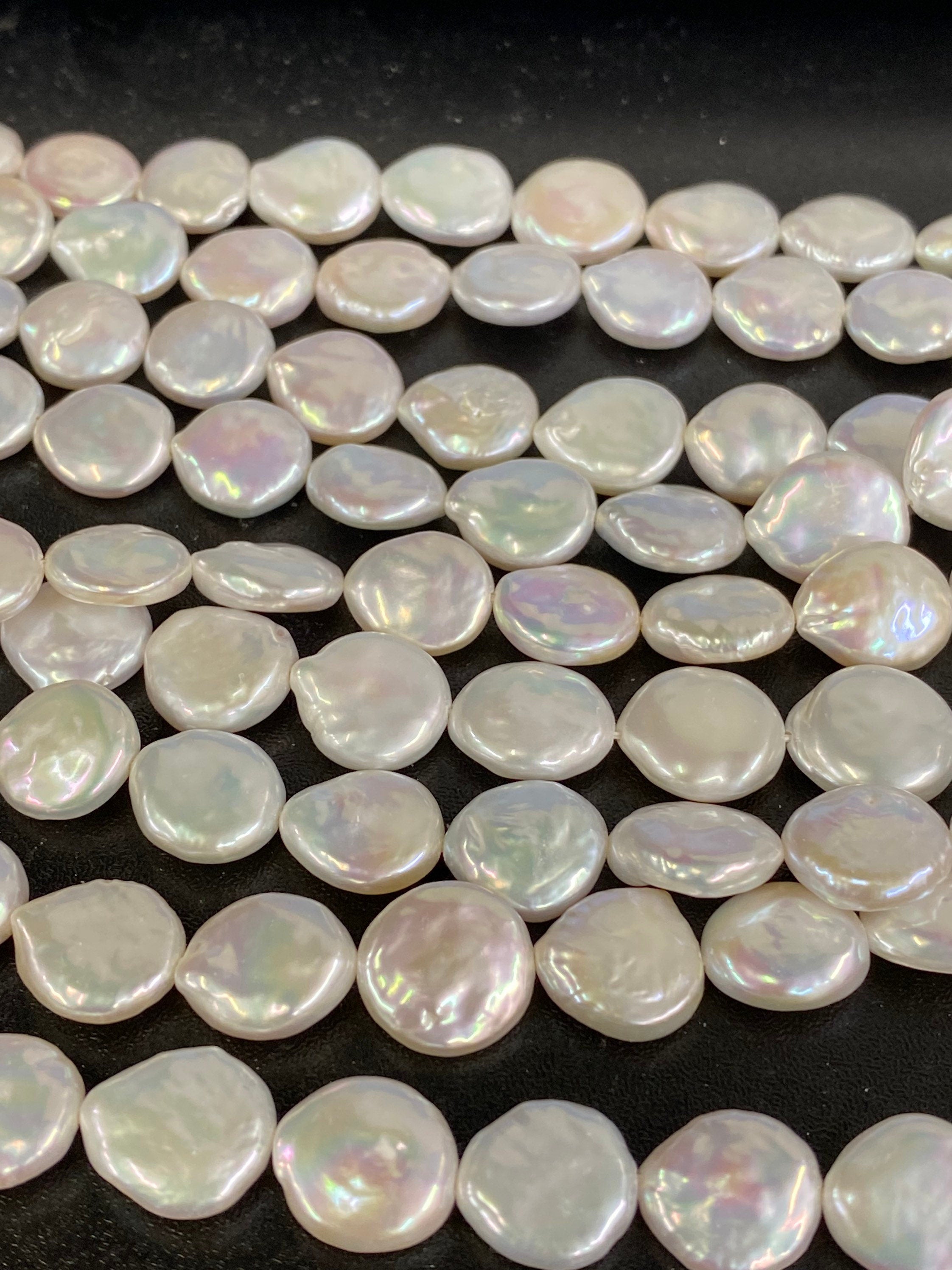 AAA High luster 12-13mm Coin Pearl, Genuine cultured Freshwater pearl, natural White full strand 15" 30+ pcs, Jewelry design wedding #K3030A