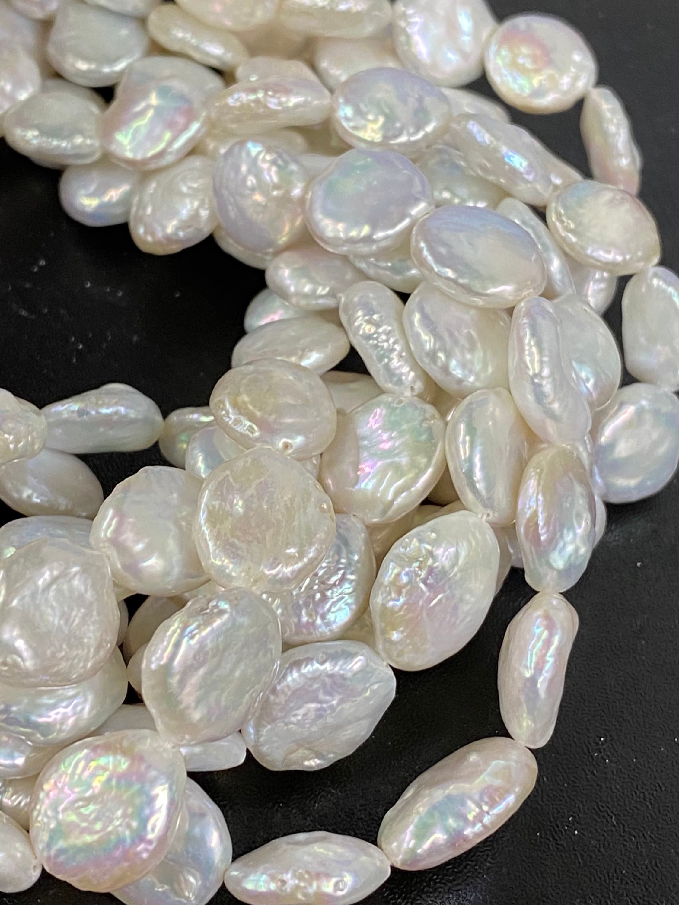 Luster AA 12-13mm Coin Pearl Genuine cultured Freshwater pearl Ivory White -15" 30+ pcs full strand--NEW Back Jewelry design Bridal KC3030