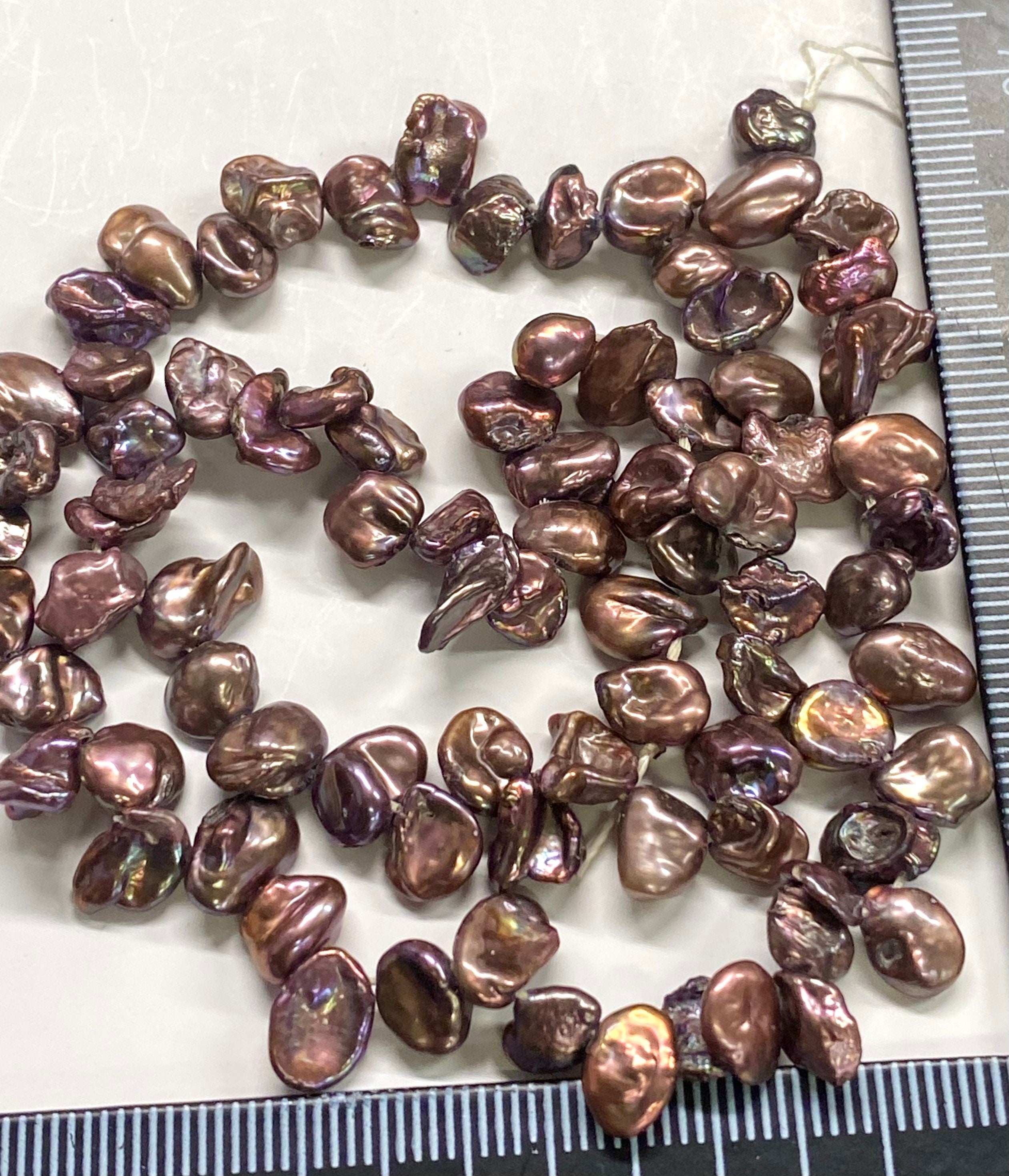 AA 6-8mm Briolette bronze Keshi Pearl, coffee brown Top Drilled pearl, 15" strand 80+pc seed dainty Dancing pearl Beads, NEW K3008