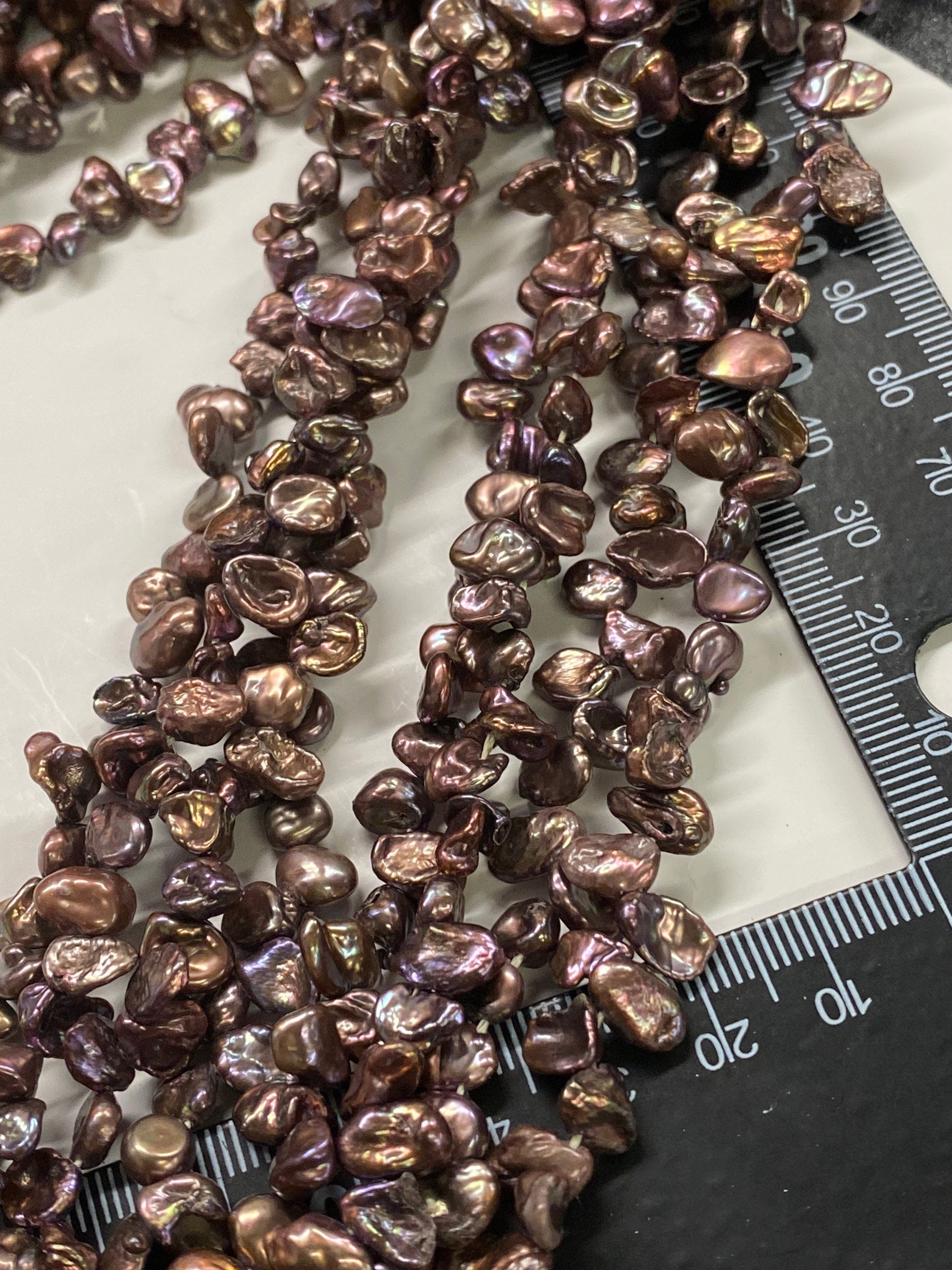 AA 6-8mm Briolette bronze Keshi Pearl, coffee brown Top Drilled pearl, 15" strand 80+pc seed dainty Dancing pearl Beads, NEW K3008