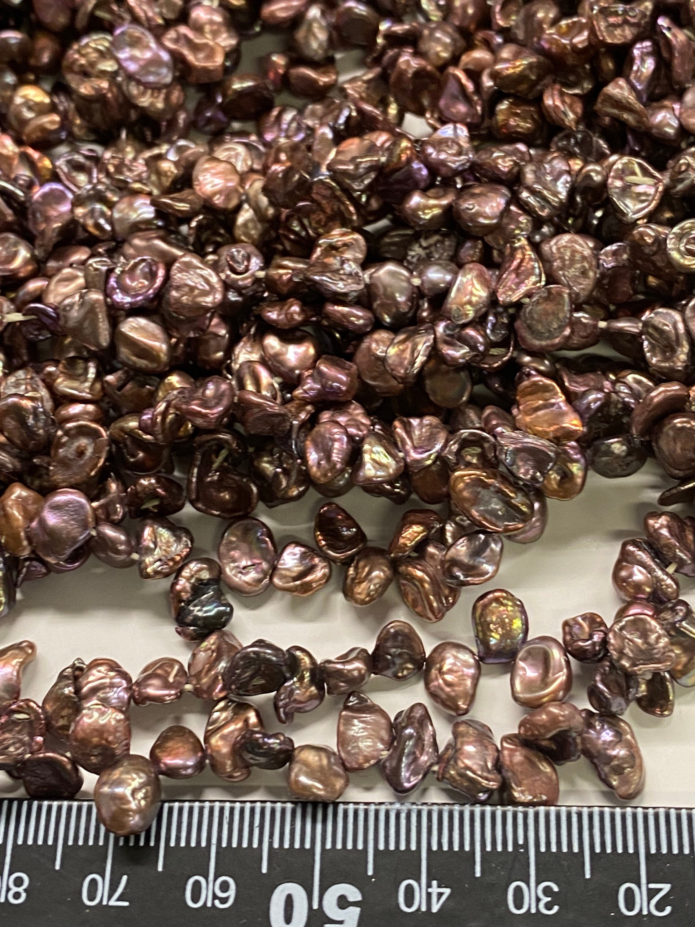 AA 6-8mm Briolette bronze Keshi Pearl, coffee brown Top Drilled pearl, 15" strand 80+pc seed dainty Dancing pearl Beads, NEW K3008