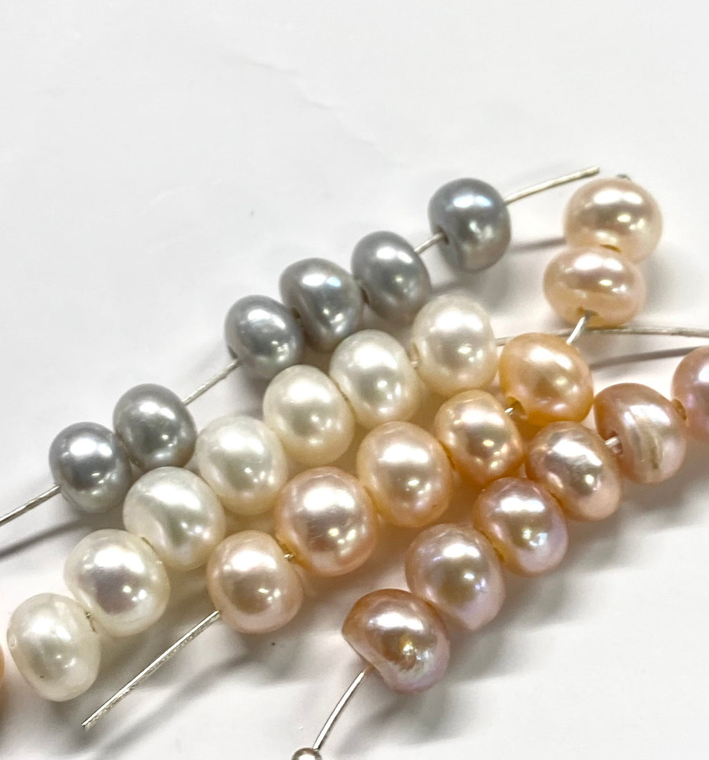 AA+  6mm Roundel button Freshwater Pearl, 1.2mm 2.2mm Large Hole Pearl Natural pink peach silver white pearl spacer beads LH8064 NEW