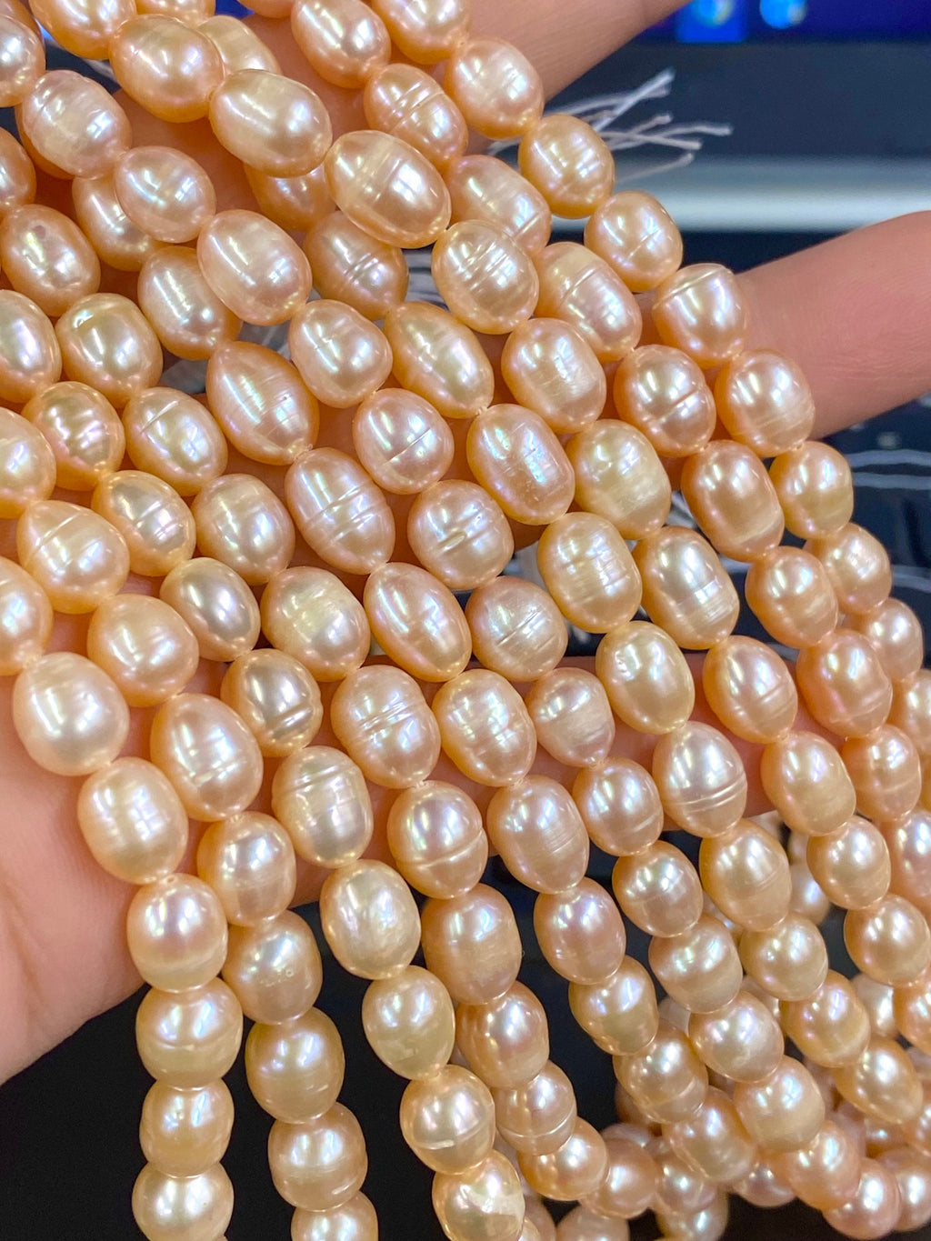 7X8mm full Strand oval Rice freshwater Pearl, natural pink peach lavender Baroque Pearl, 14" 40pc+ loose pearl beads #DR3002 NEW SALE