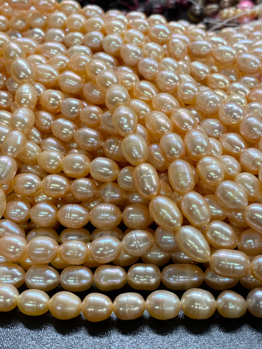 7X8mm full Strand oval Rice freshwater Pearl, natural pink peach lavender Baroque Pearl, 14" 40pc+ loose pearl beads #DR3002 NEW SALE