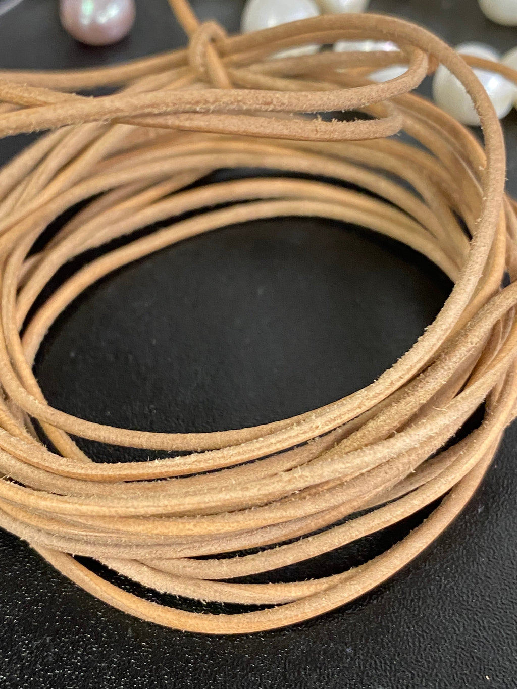 1.5mm Natural Tan Leather Cord, handmade Distressed Matte Finish, Large hole Pearl Beads string yard high quality brown Tan Cord F9023