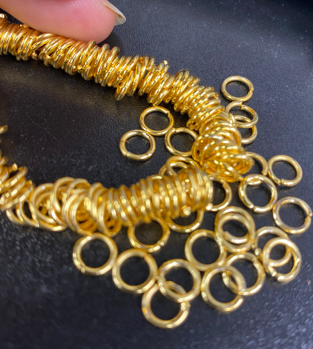 50pc 24k Gold Plated Jump Rings, 7mm/ 9mm, 18ga 1mm thick Bulk Jump Rings, Open Jump Rings,  Gold Connector, Wholesale Jewelry Making #F9124