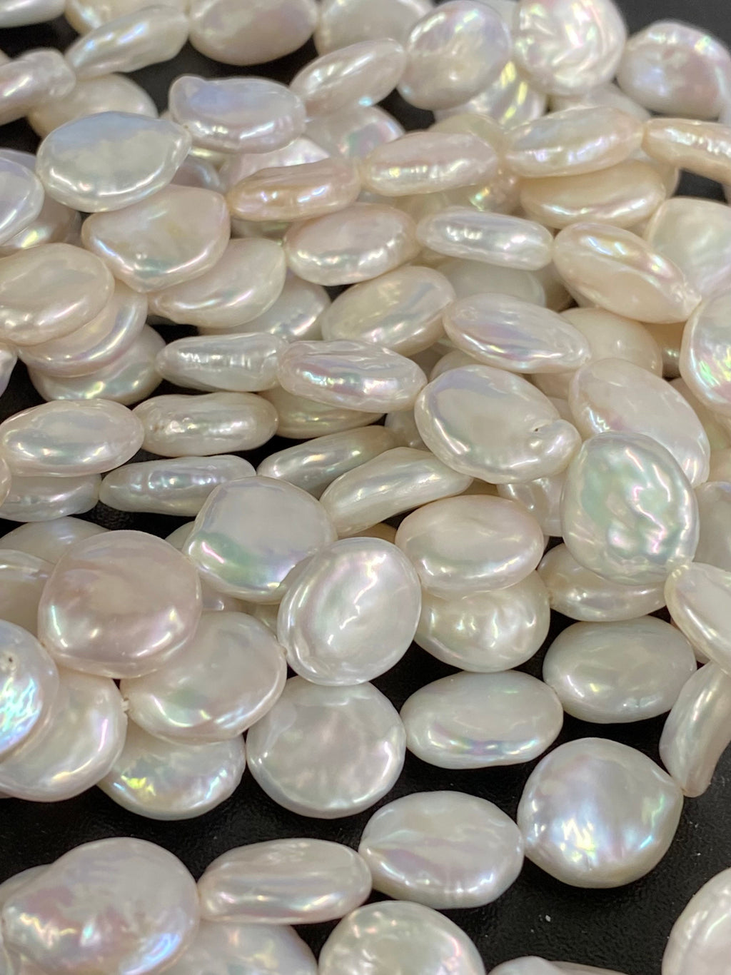 AAA High luster 12-13mm Coin Pearl, Genuine cultured Freshwater pearl, natural White full strand 15" 30+ pcs, Jewelry design wedding #K3030A