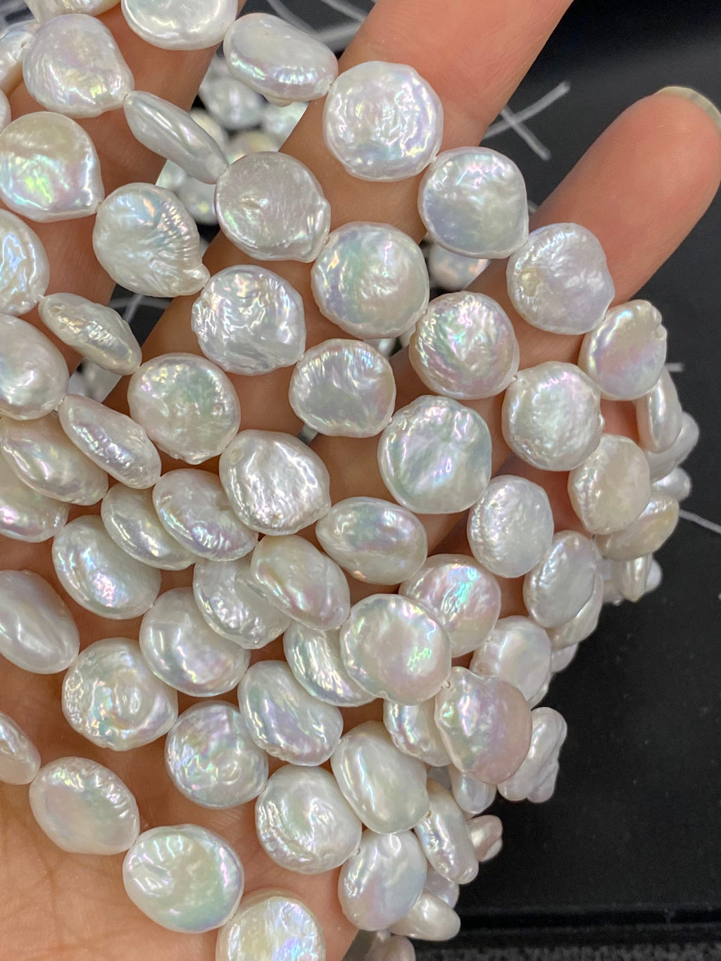 Luster AA 12-13mm Coin Pearl Genuine cultured Freshwater pearl Ivory White -15" 30+ pcs full strand--NEW Back Jewelry design Bridal KC3030