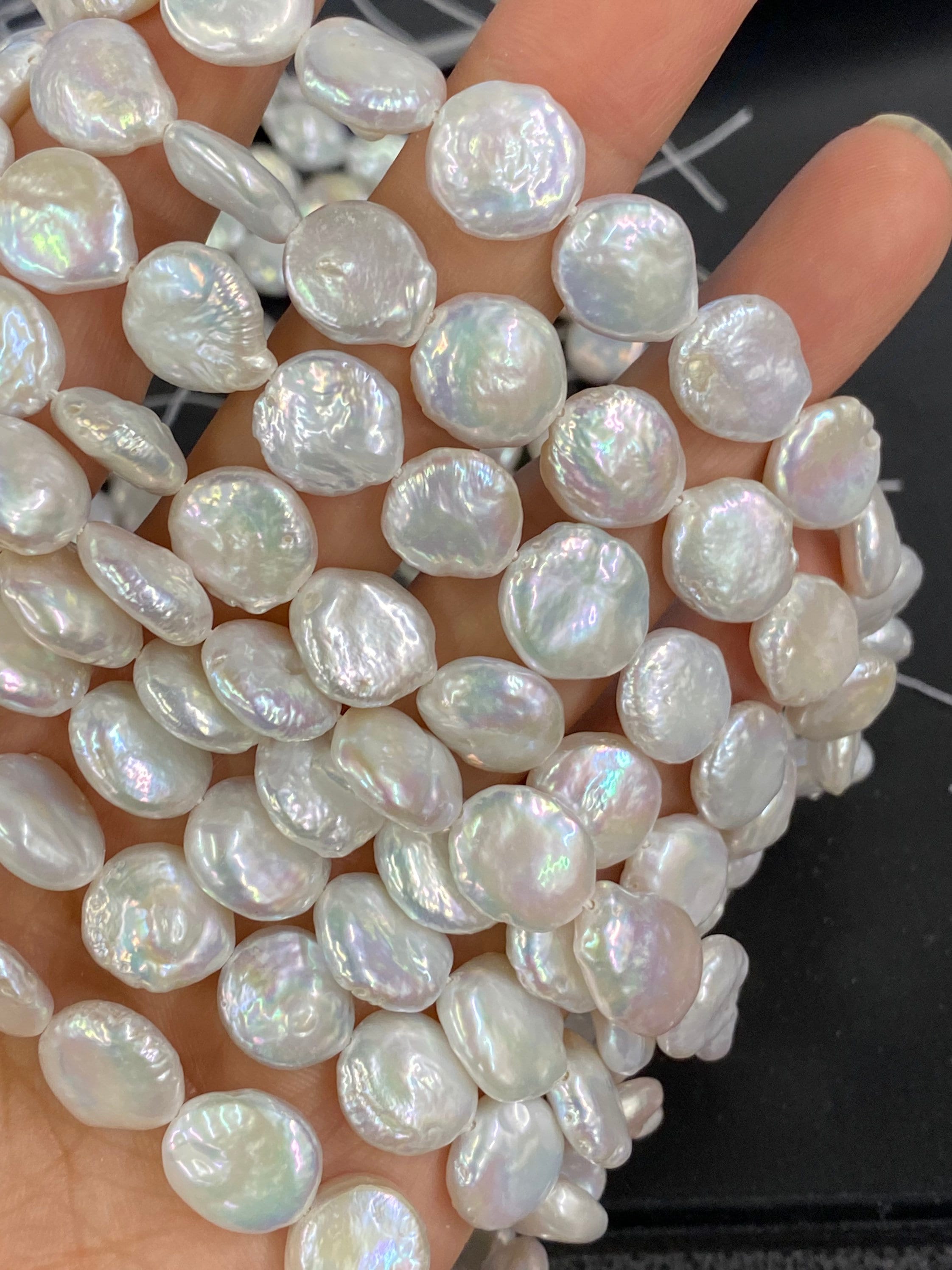 Luster AA 12-13mm Coin Pearl Genuine cultured Freshwater pearl Ivory White -15" 30+ pcs full strand--NEW Back Jewelry design Bridal KC3030