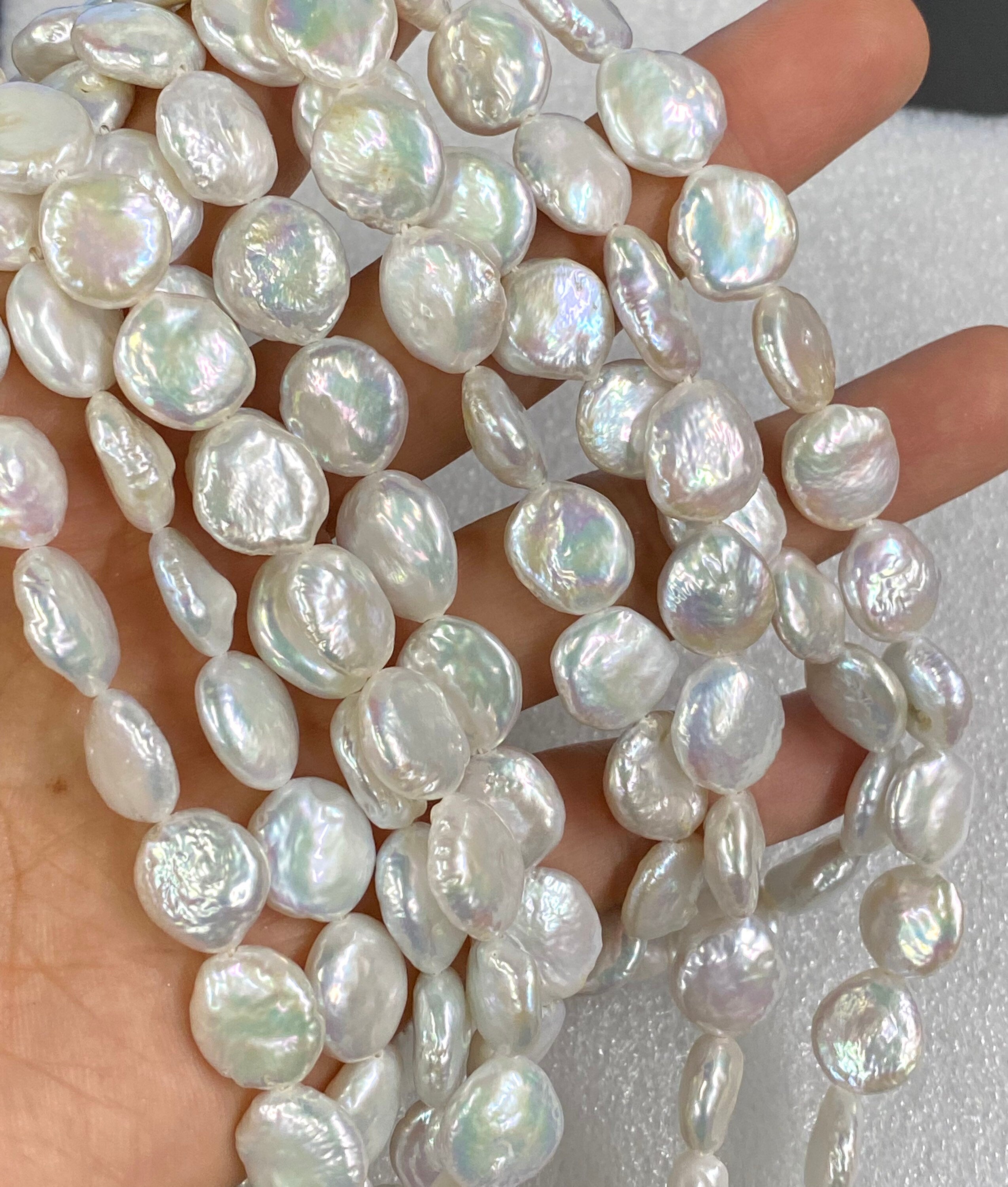 Luster AA 12-13mm Coin Pearl Genuine cultured Freshwater pearl Ivory White -15" 30+ pcs full strand--NEW Back Jewelry design Bridal KC3030